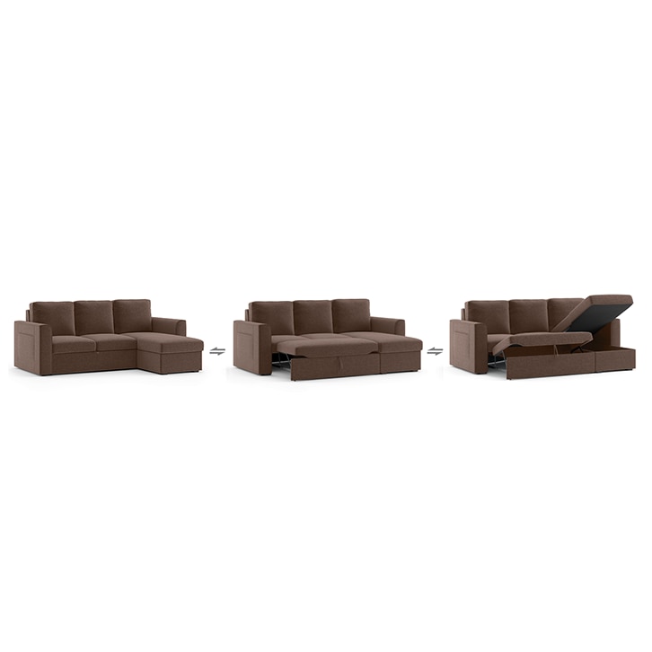 Kowloon Sectional 3 Seater Pull Out Sofa cum Bed In Daschund Brown Colour