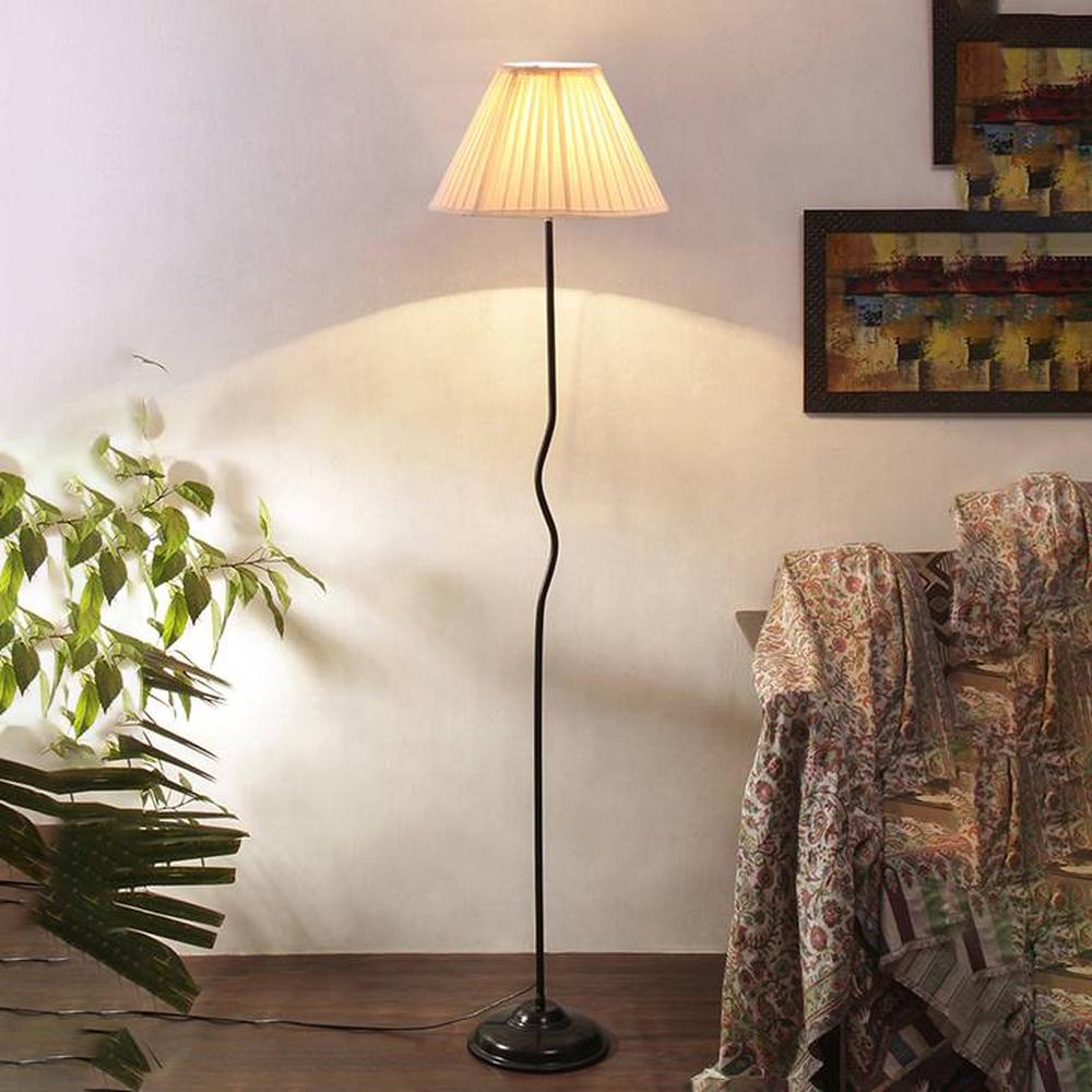 Storm Off-White Cotton shade with Iron floor lamp