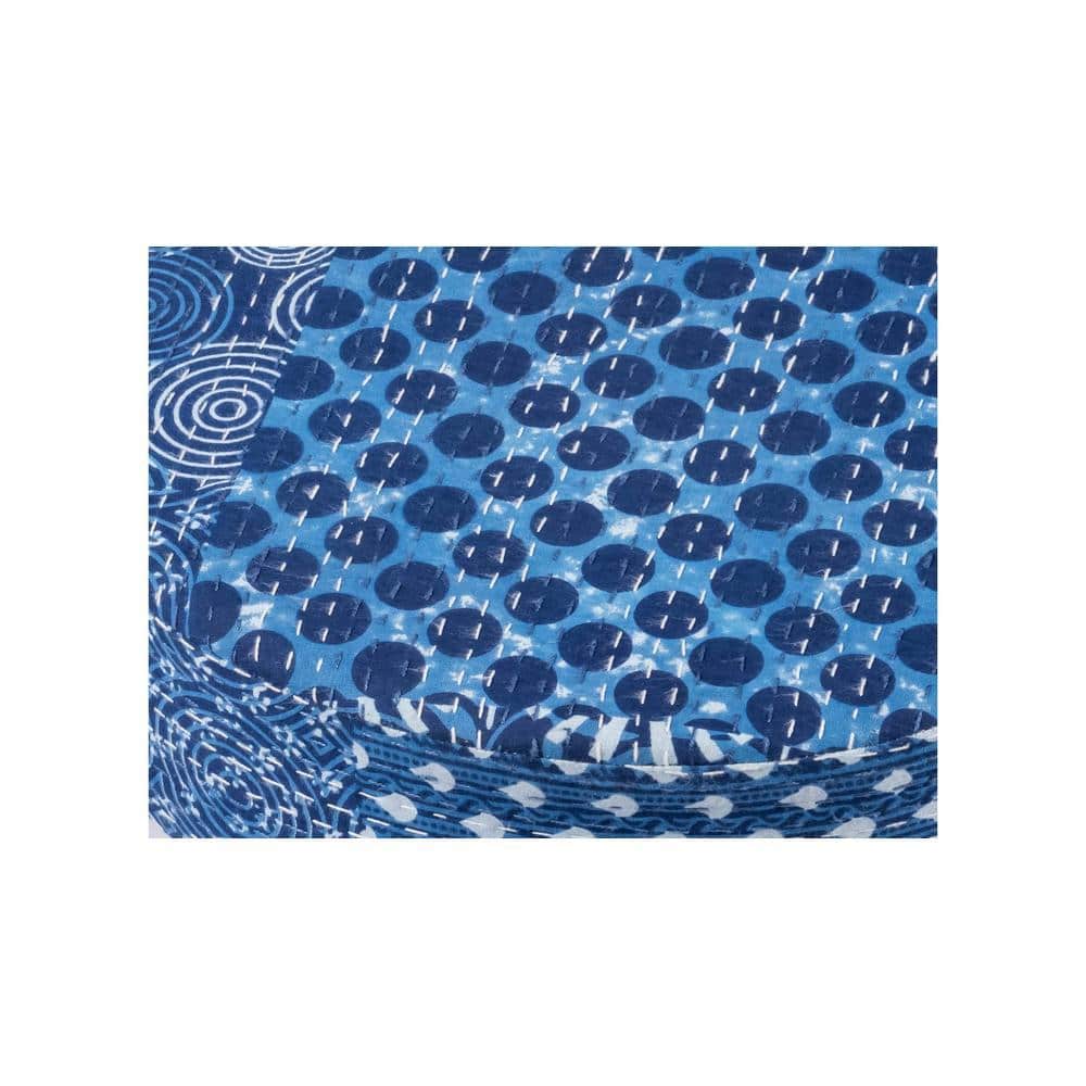 Maple Solid Wood Foot Stool in Indigo Patch Kantha Fabric