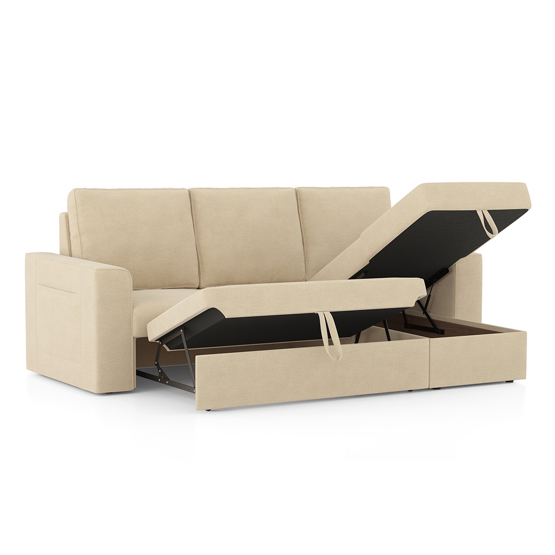Kowloon Sectional Sofa Cum Bed with Storage in Sandshell Beige