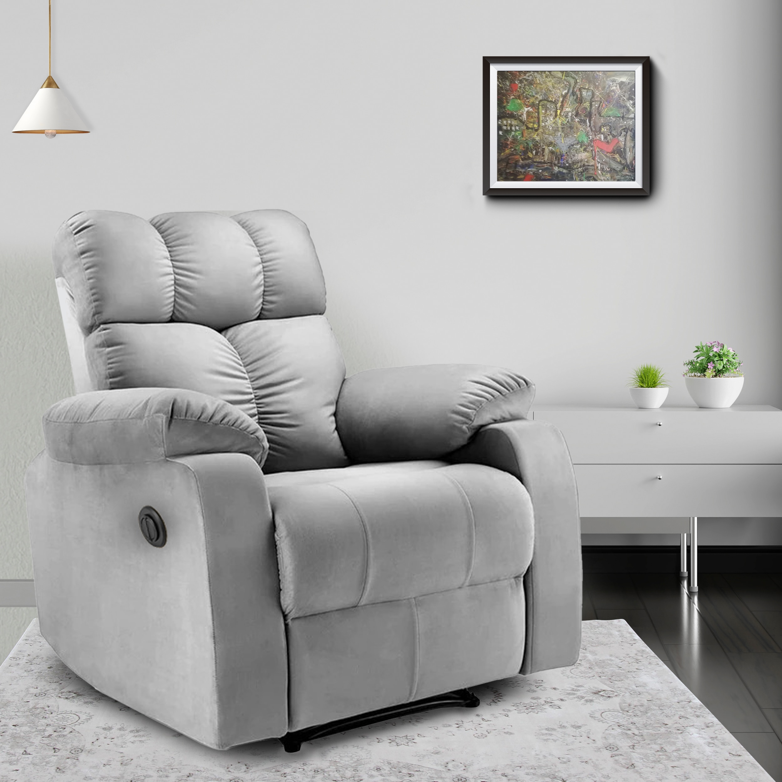 Helios Motorised Recliner Chair for  Premium Soft Suede Fabric 1 Seater Chair - Grey
