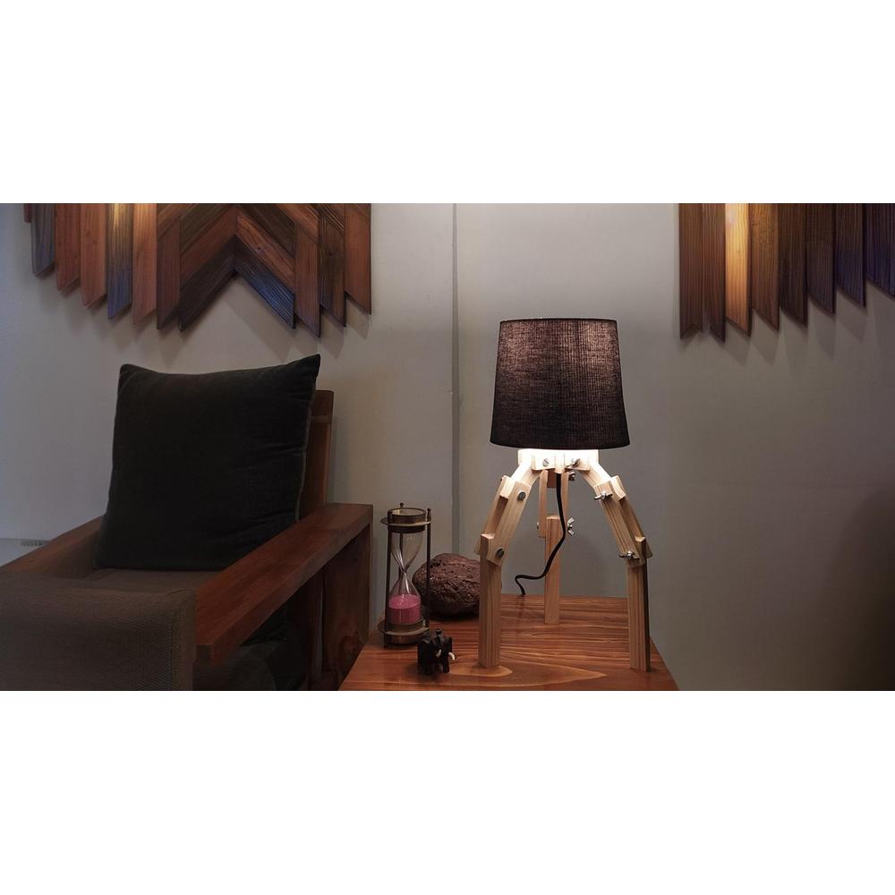 Crawler Beige Wooden Table Lamp with Black Fabric Lampshade