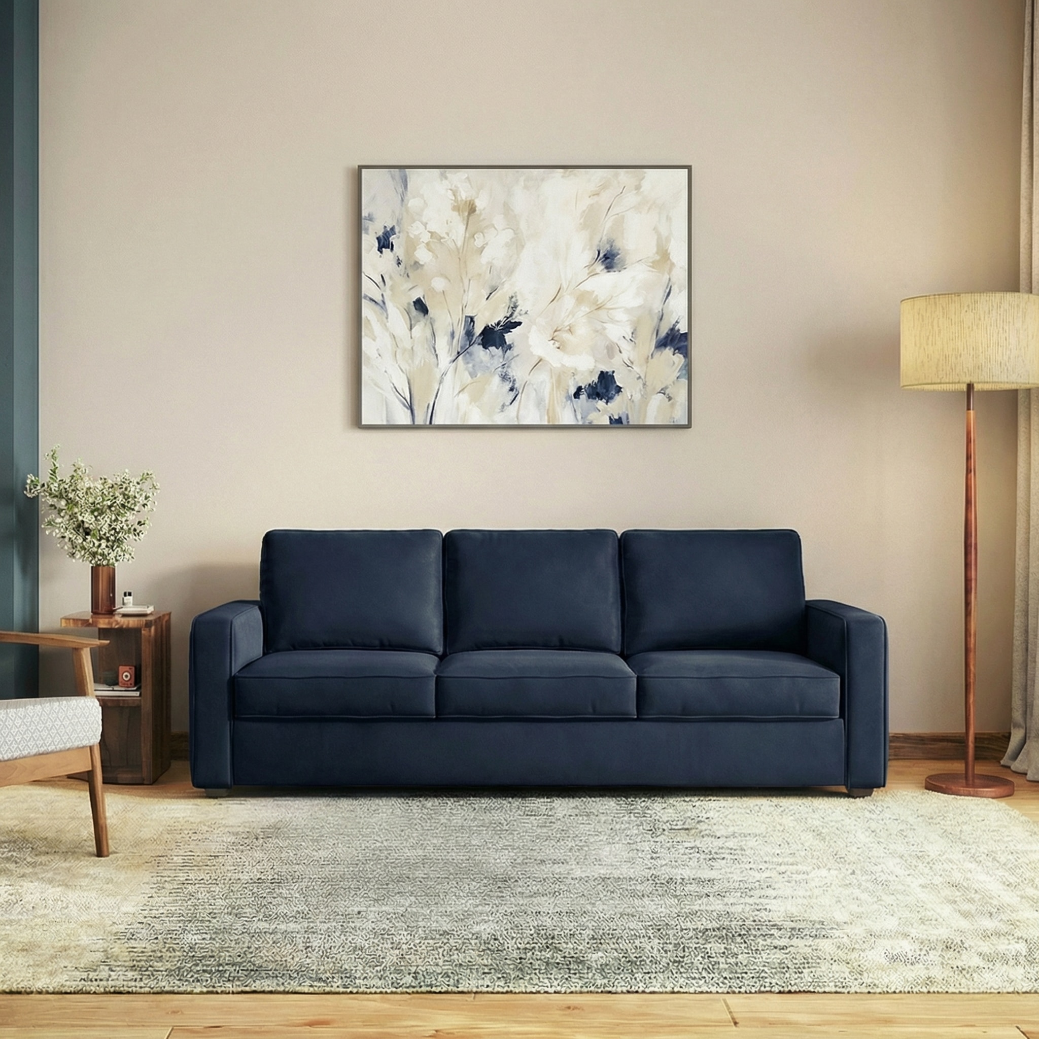 Apollo 3 Seater  Fabric Sofa In Sea Port Blue Velvet Colour