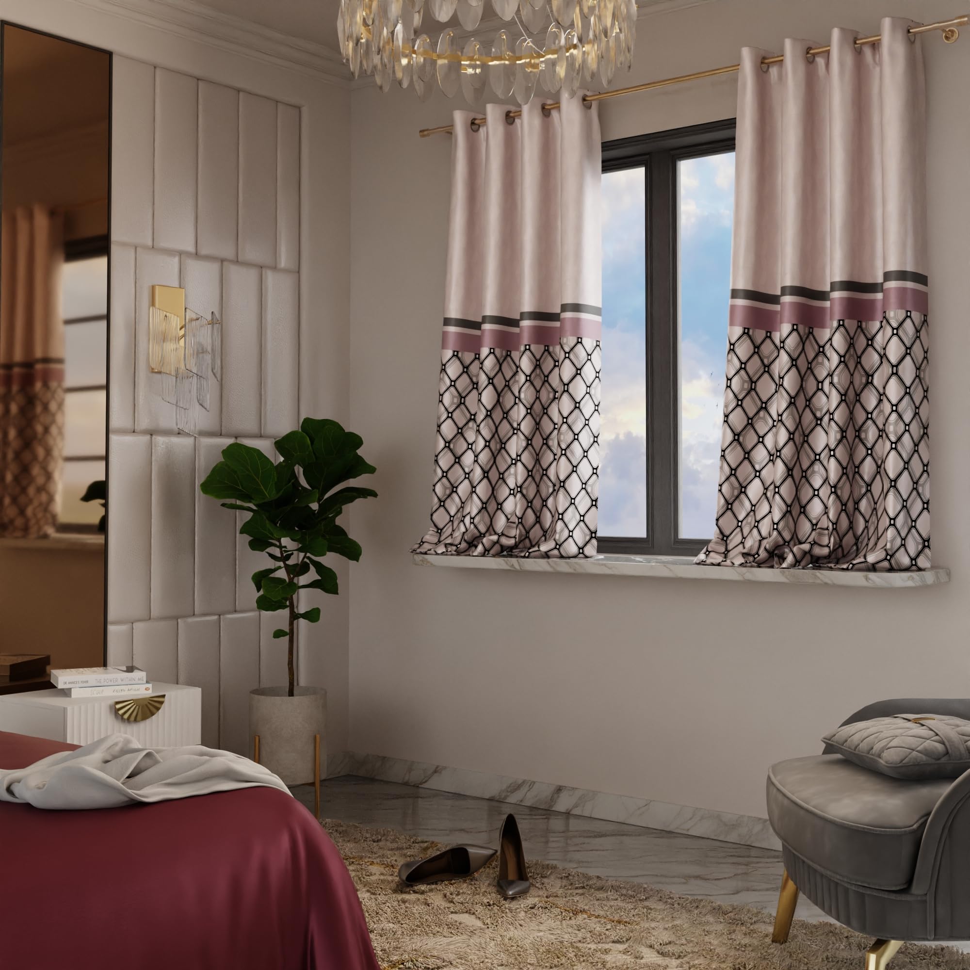 Stoa Paris Satin Window Curtain, 70% Blackout Curtains,   Privacy Lining, Pack of 2, Versailles - Noble Rose - Stoa Paris