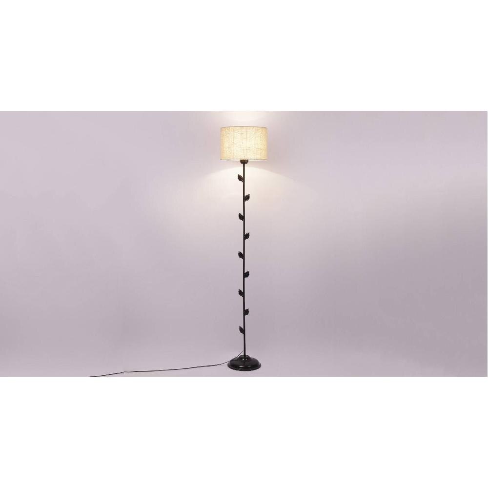 Lux White Natural Fiber Floor Lamp with Black Iron Base