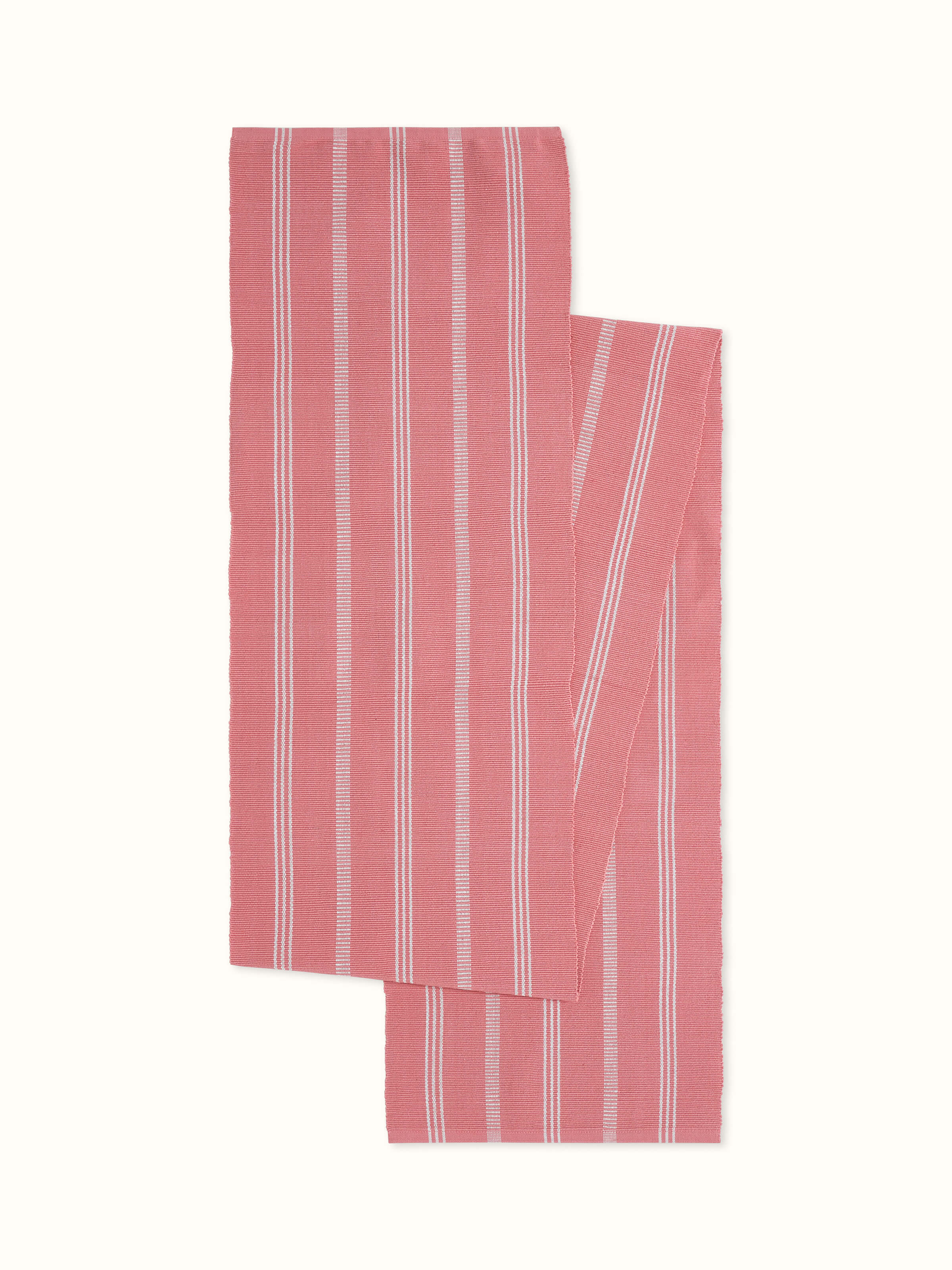 Angled close-up showcasing the soft pink stripes and handloom cotton texture