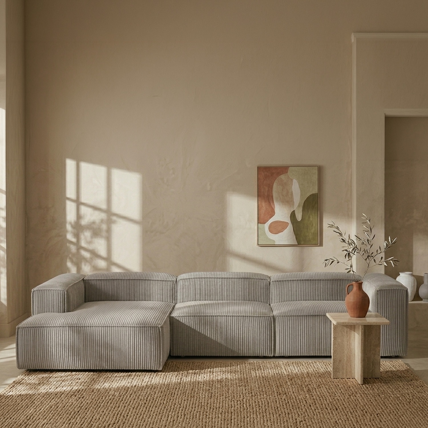 Elegantedge Wood Right Aligned 3-Seater With Upholstery Non Storage Sofa In Grey Colour - Nestroots
