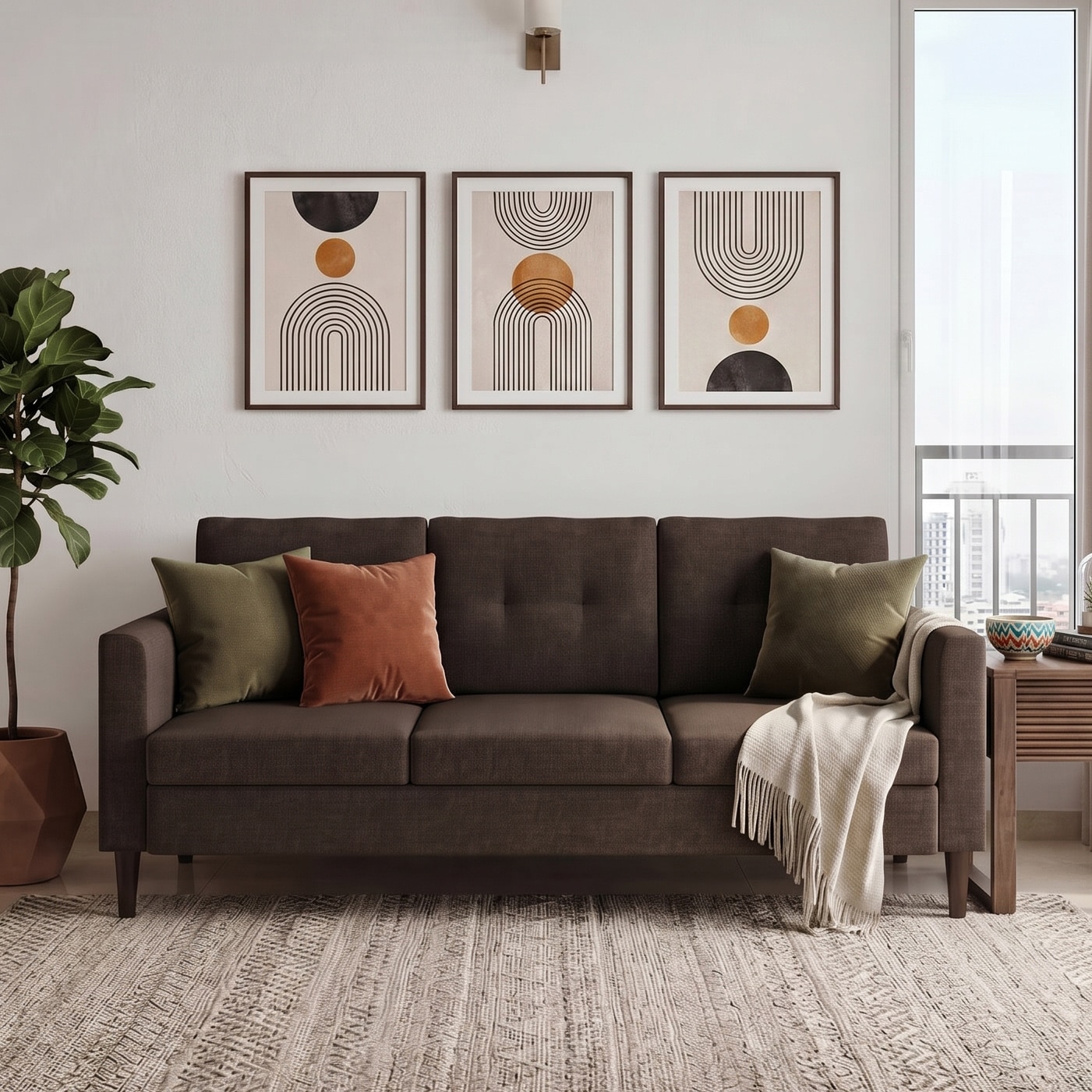 Winston 3 Seater Fabric Sofa in Fossial Brown Colour