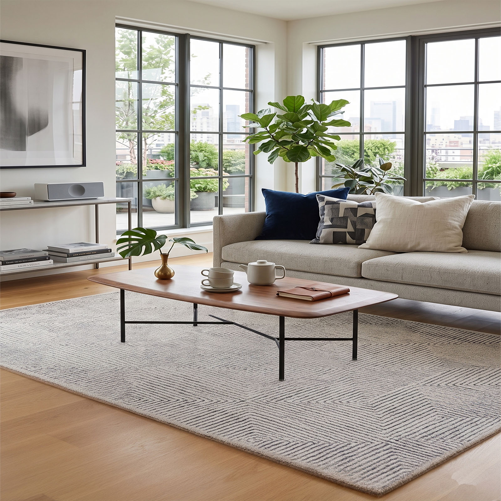 Modern Greek Key Area Rug Cream Charcoal Maze 64 x 92 - The Woven Legacy