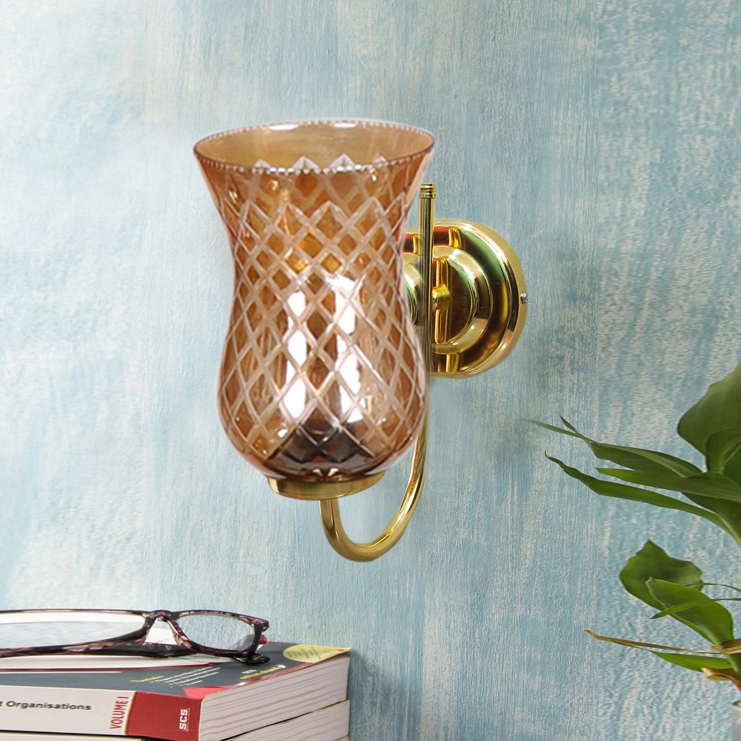 Devansh Metal Electric Wall Light in Gold Colour with Lavender Shade Count of 1 Light - Devansh