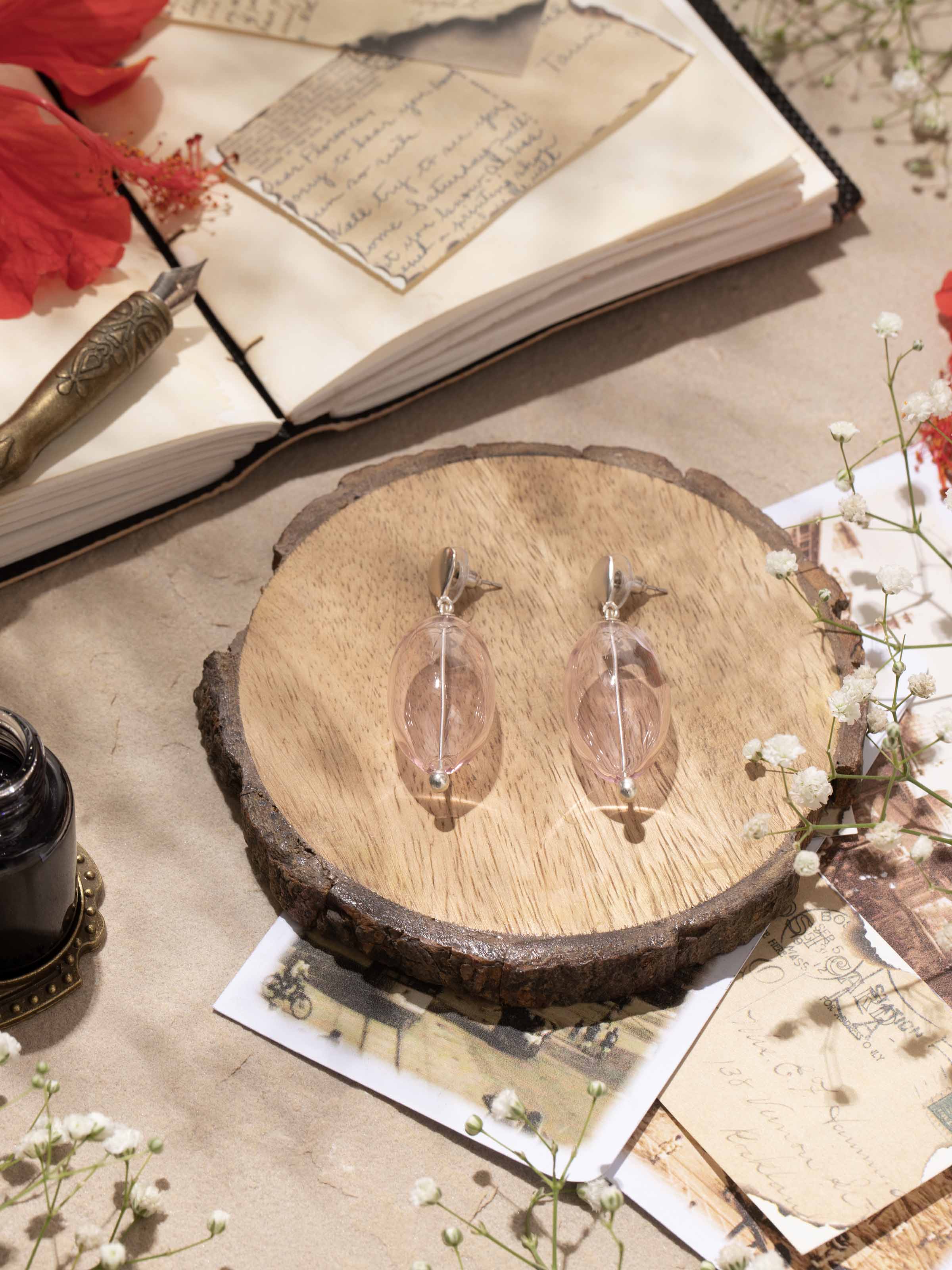 Silver Flame Glass Drop Earrings