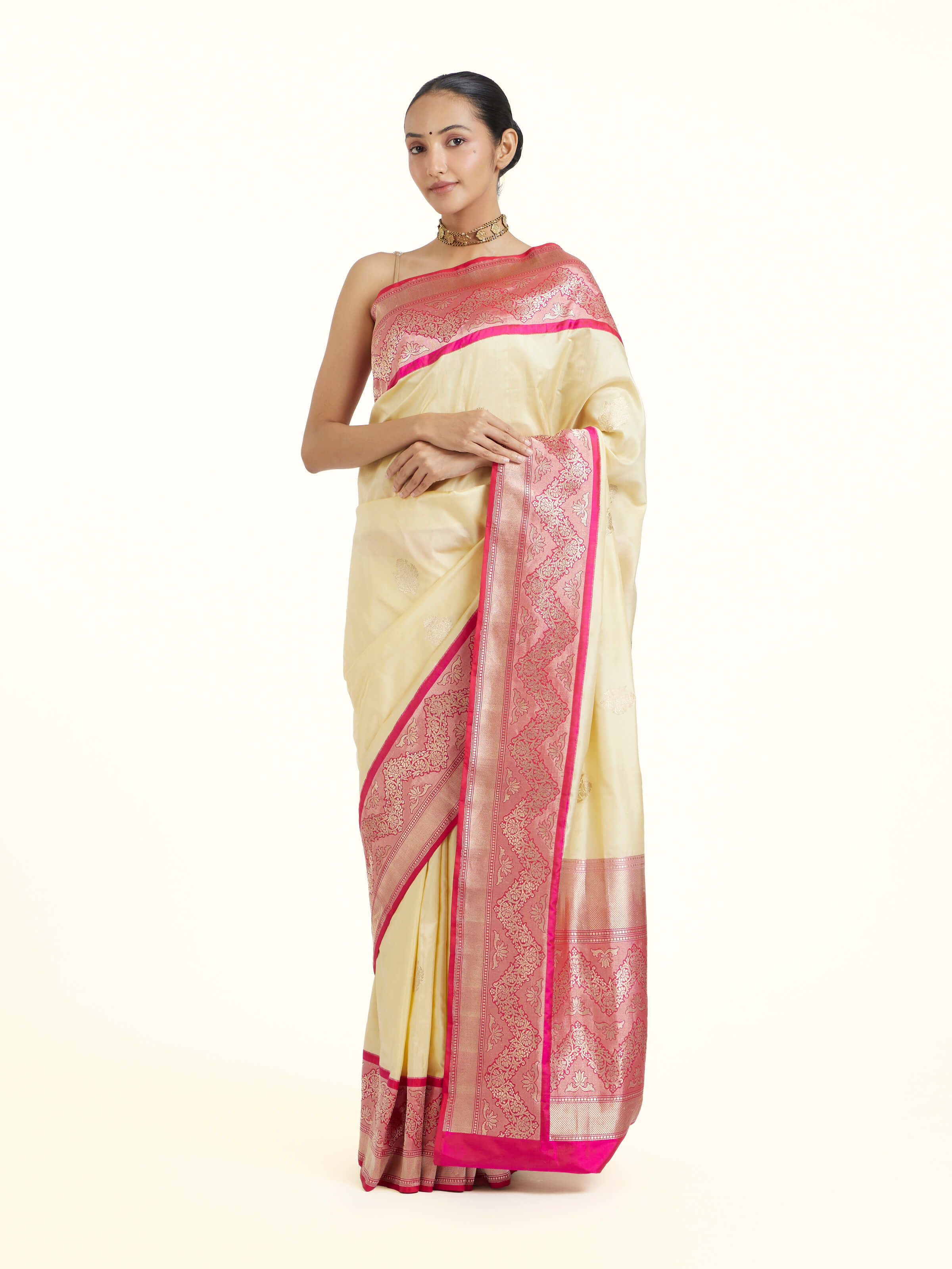 White Banarasi Kadhwa Silk Saree