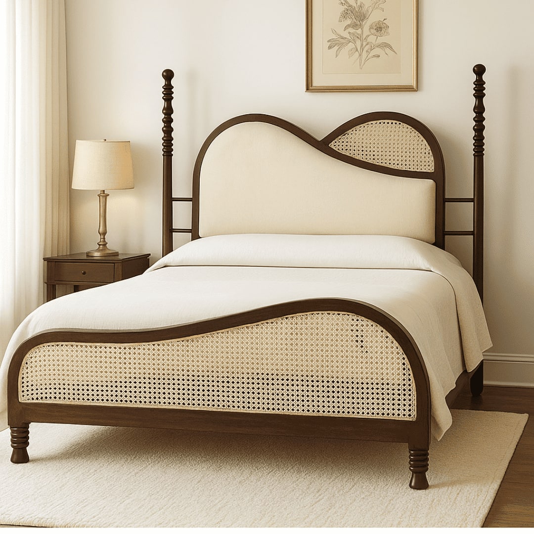 Arch Solid Wood Non Storage Queen Bed in Provincial Teak Finish