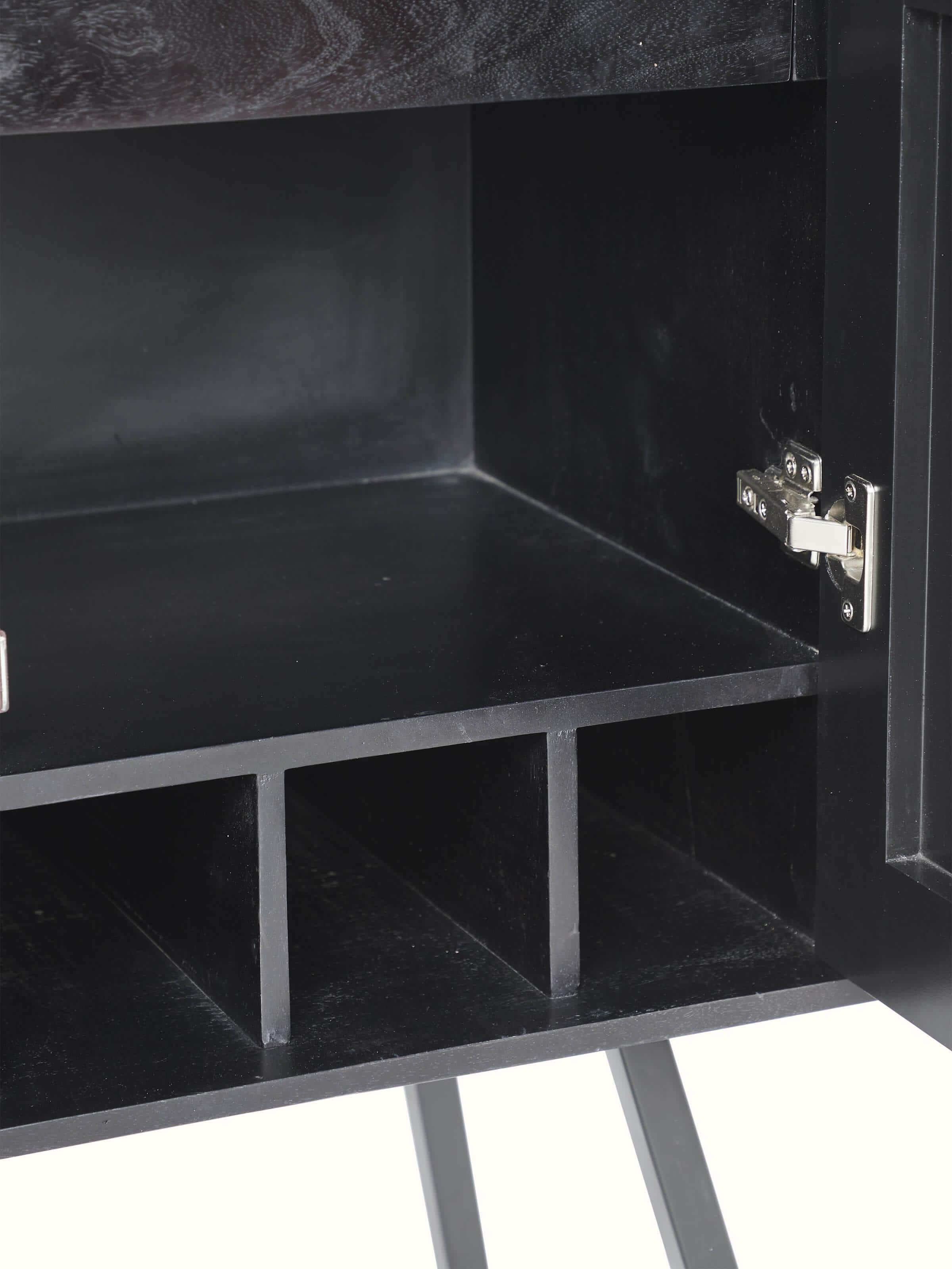 Overall view of the mango wood bar cabinet with mother-of-pearl inlay, showcasing the full design and aesthetic appeal