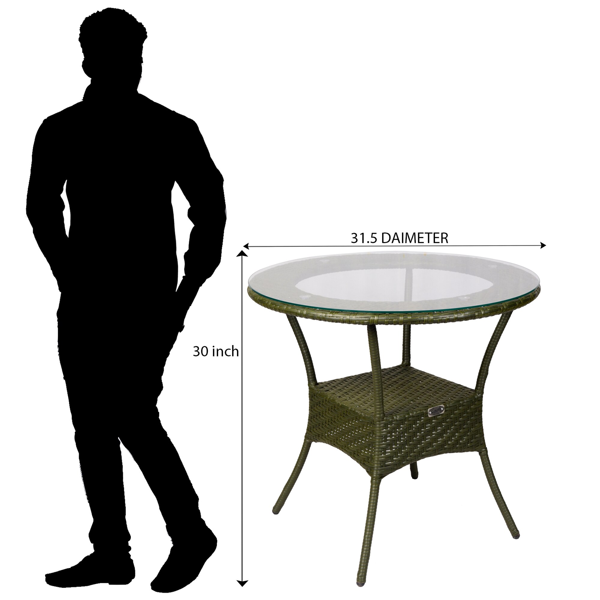 Wagga Wagga Wicker Table And Chair Set In  Dark Dreen Dual Tone Finish