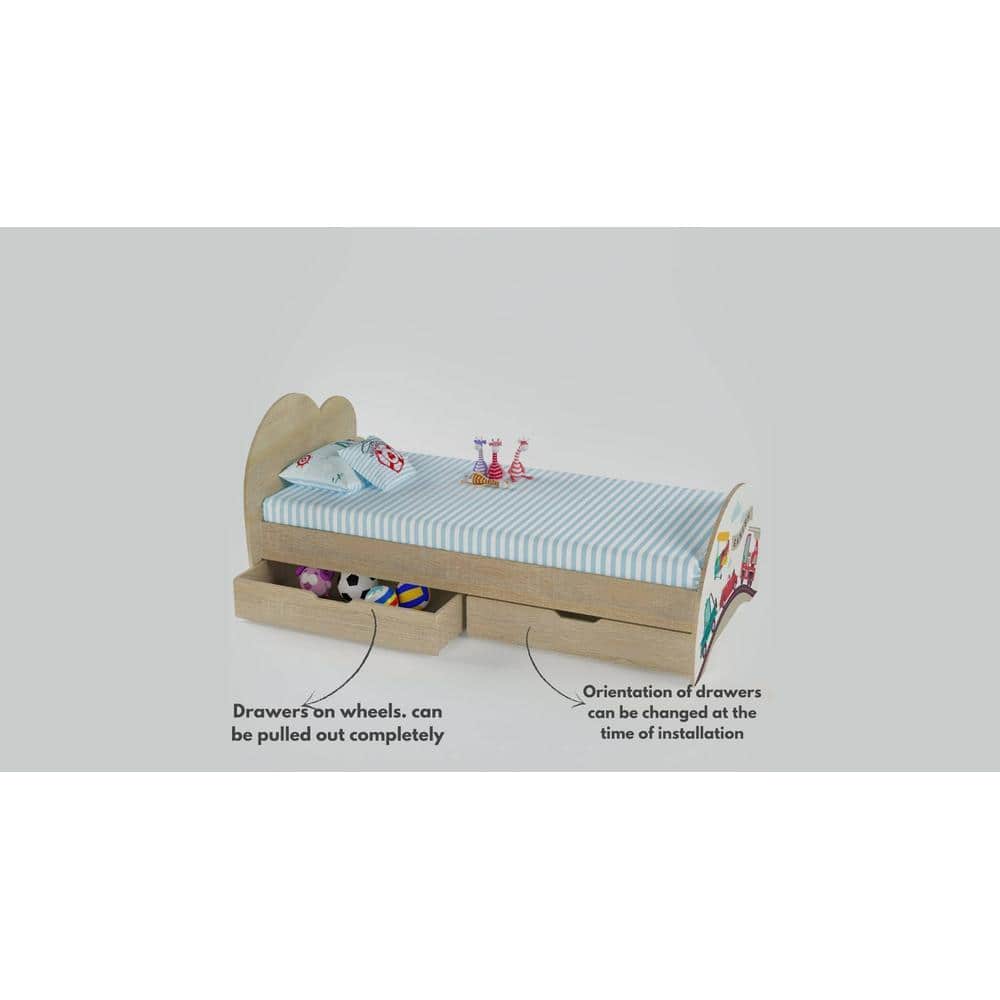 Cloud Tails Engineered Wood Drawer Storage Bed in Oak Colour