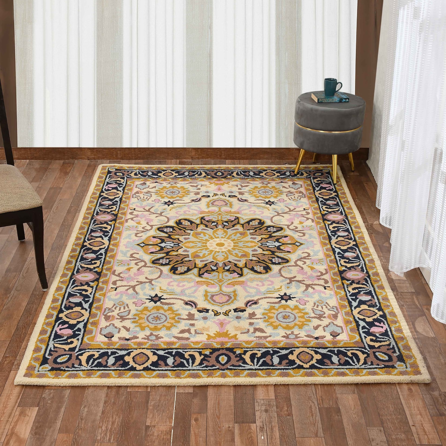 Presto Cream Traditional Hand Tufted Wool Carpet 6X9 Feet - Presto