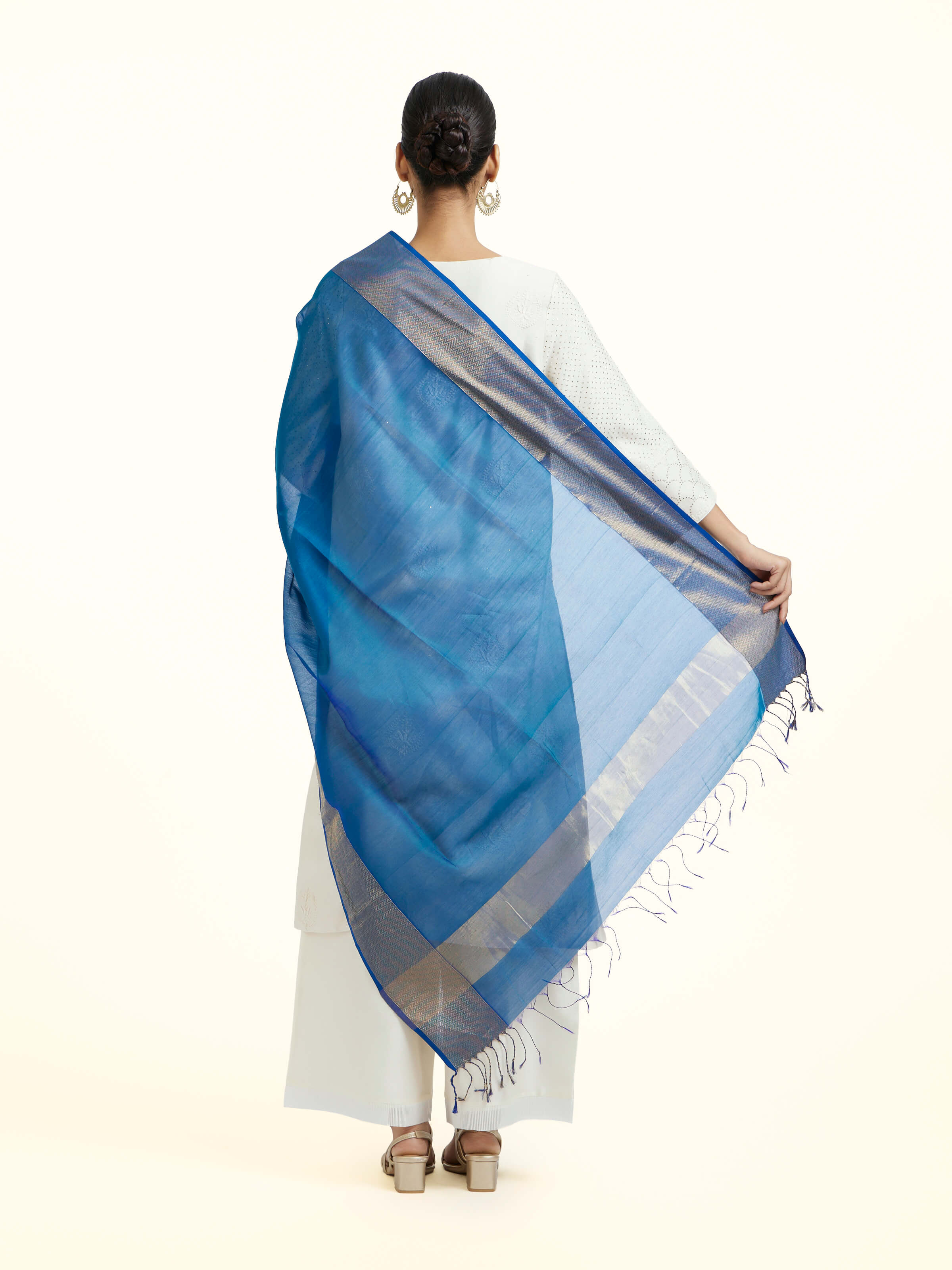 Blue Cotton Silk Maheshwari Handloom Dupatta
