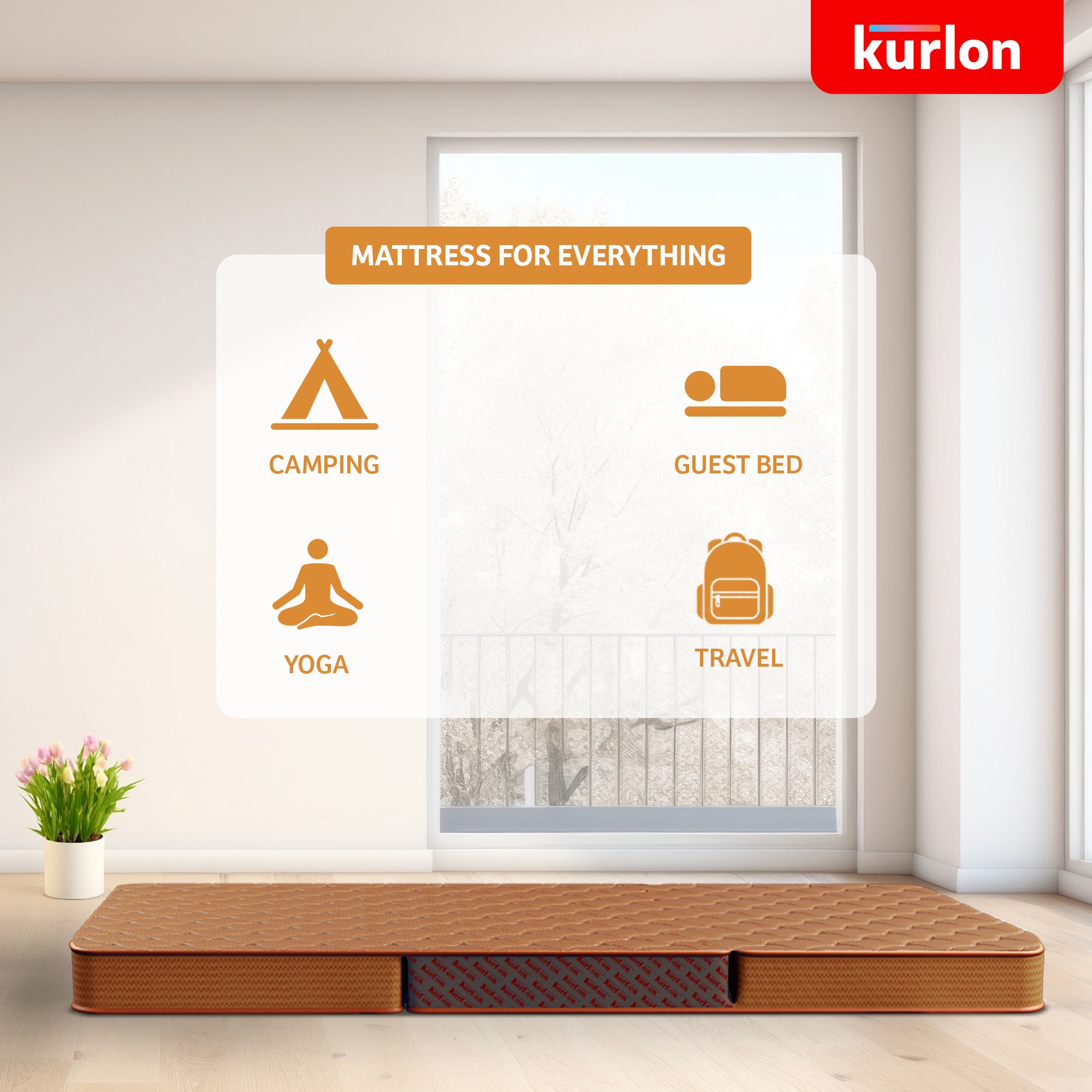 KURLON Aaram Tri-Fold, PU Foam, Compact & Foldable 3 inch Single Coir Mattress (L x W: 72 inch x 35 inch)