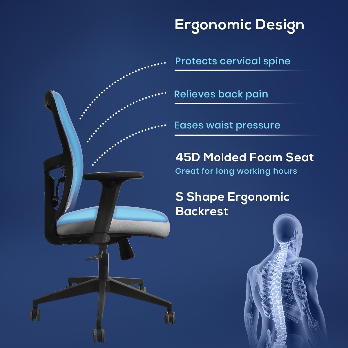 Ignis Mid Back Mesh Office Chair in Grey Colour