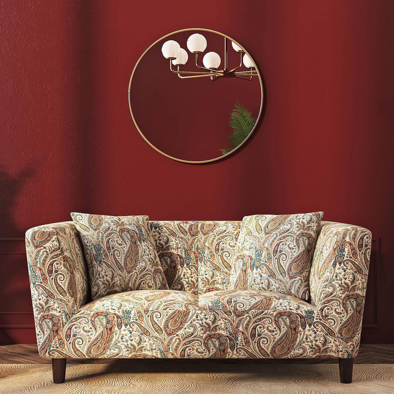 Janet 2 Seater Fabric Loveseat In Amru Paiseley Colour