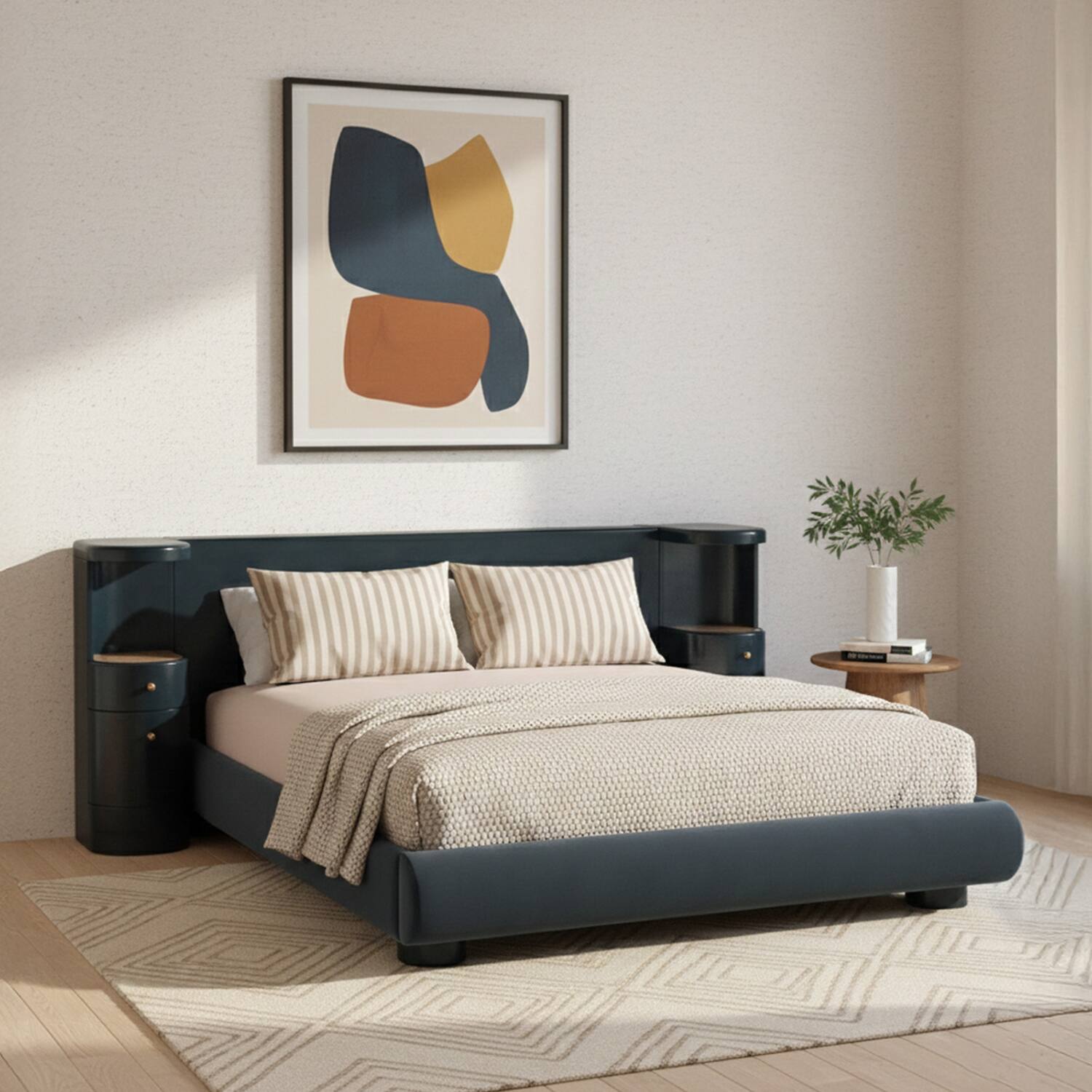 nestroots Regalis Block-Leg Panel King Size Bed in Velvet With Oak wood Frame & Hydraulic Storage-picture-2
