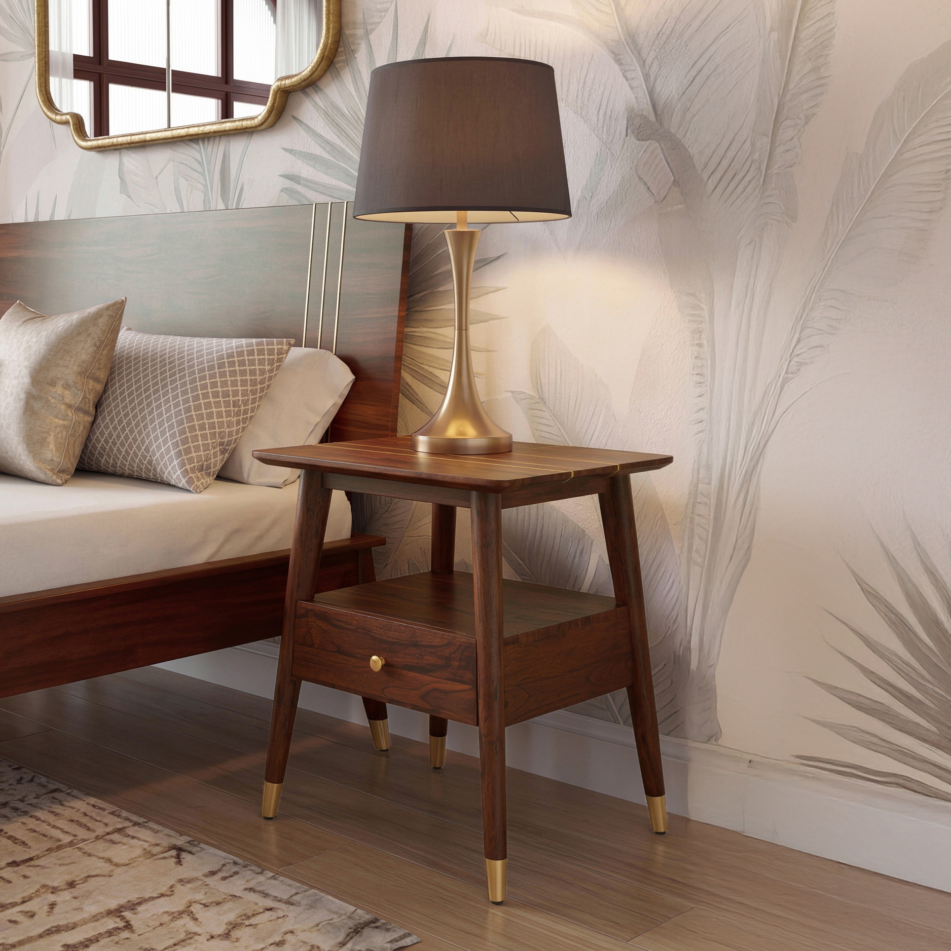 Saar Teak Wood Bedside Table In Espresso Teak Finish