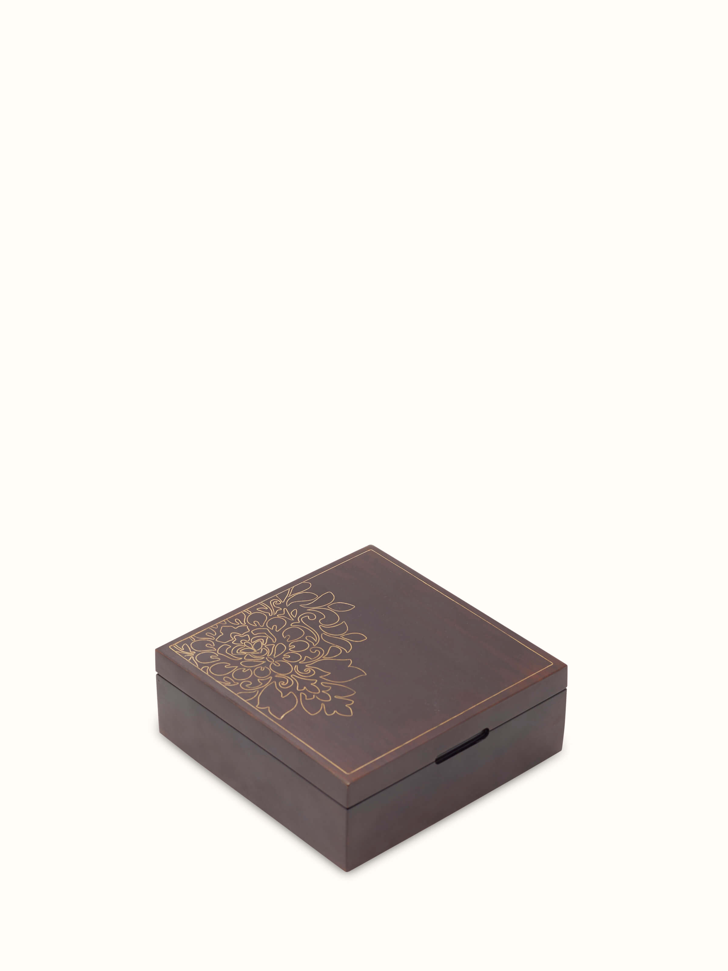 Top view of Tarkashi Sheesham Wood & Brass Trinket Boxes, displaying the design and finish of the set of 2