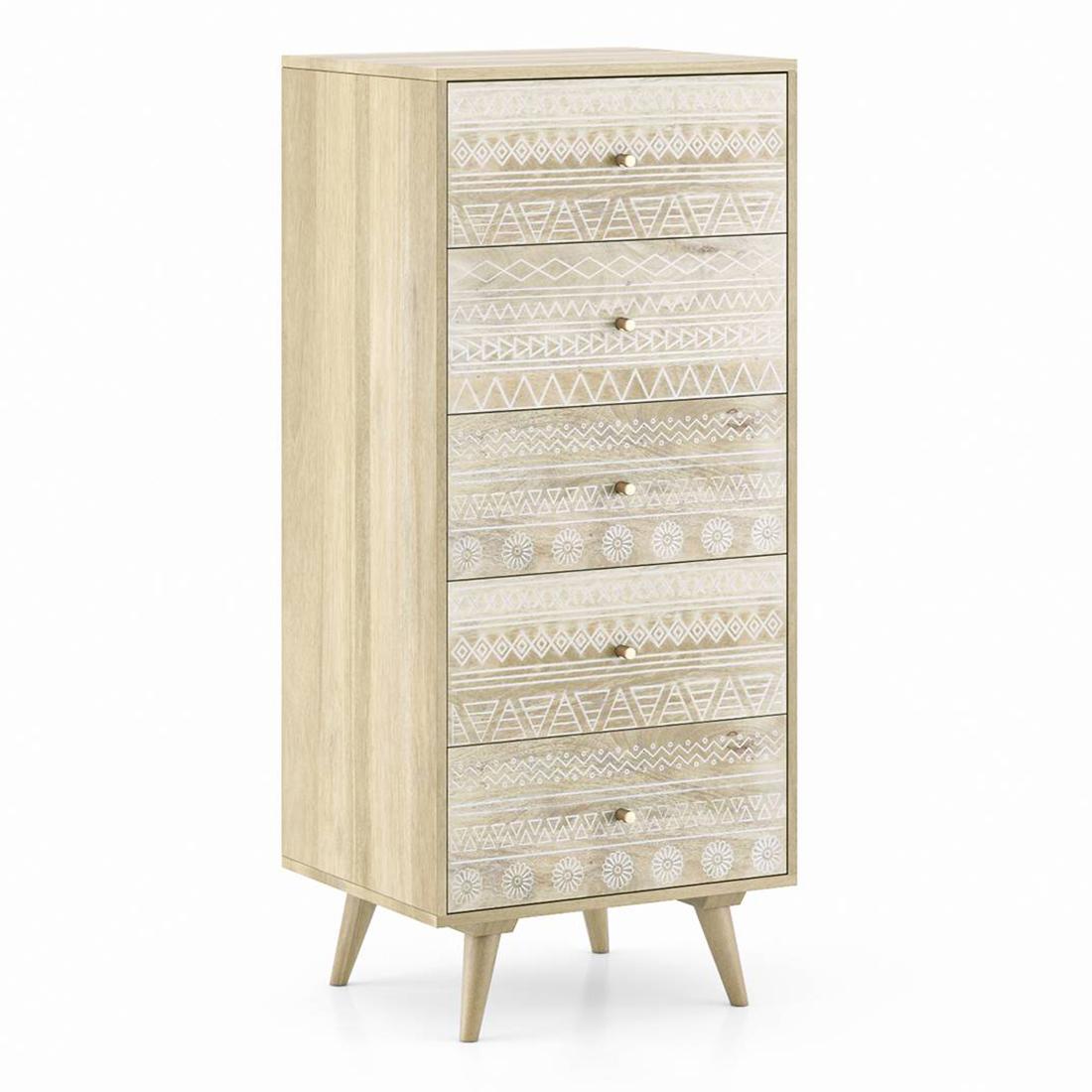 Ivara Solid Wood Chest of 5 Drawers in Natural Finish