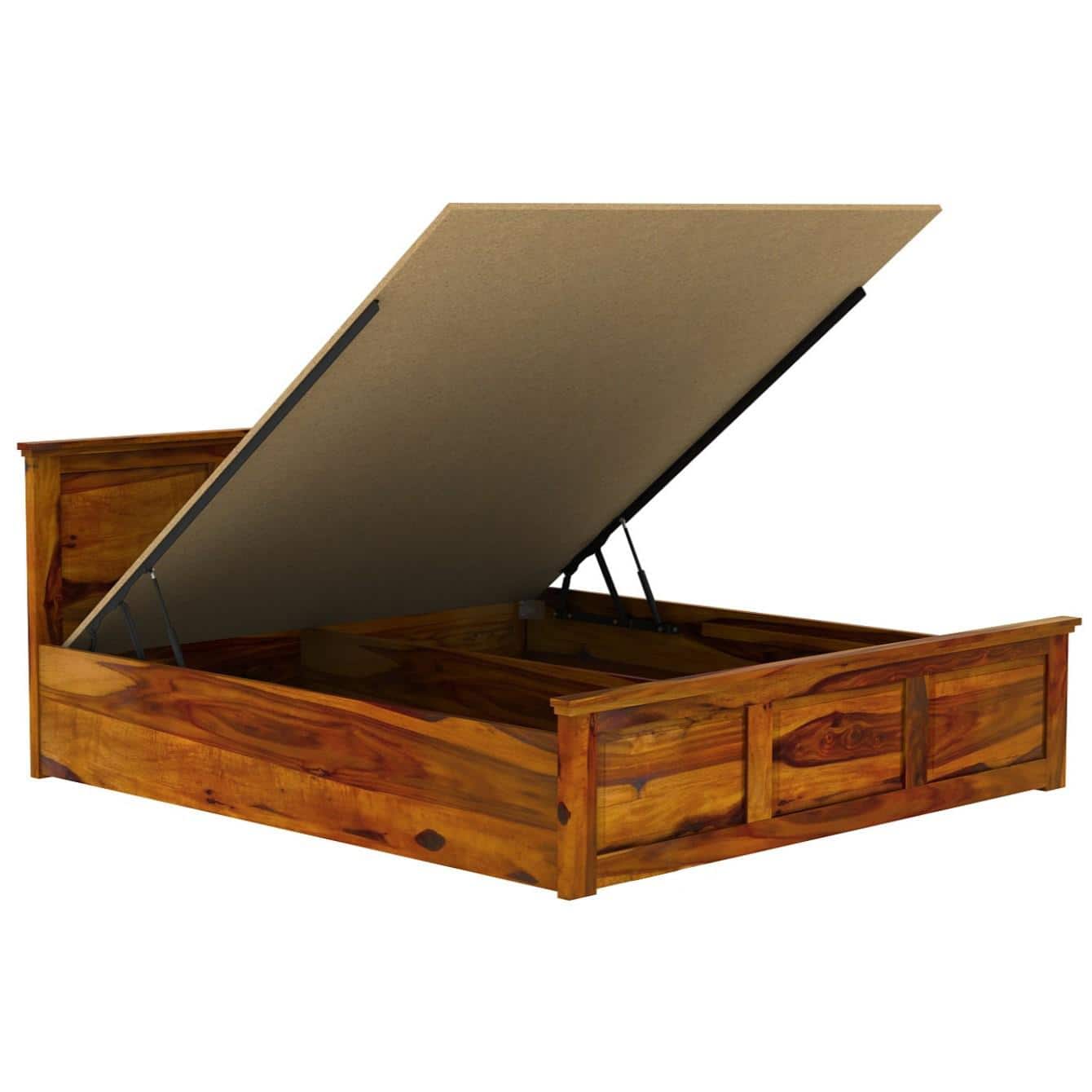 Stainfiled Solid Wood King Size Bed In Hydraulic Storage Bed In Honey Oak Finish