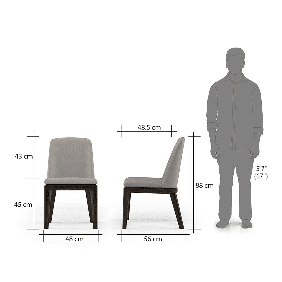 Taarkashi Solid Wood Dining Chair Set Of 2 In Ameican Walnut Finish With Gainsboro Grey Fabric Colour