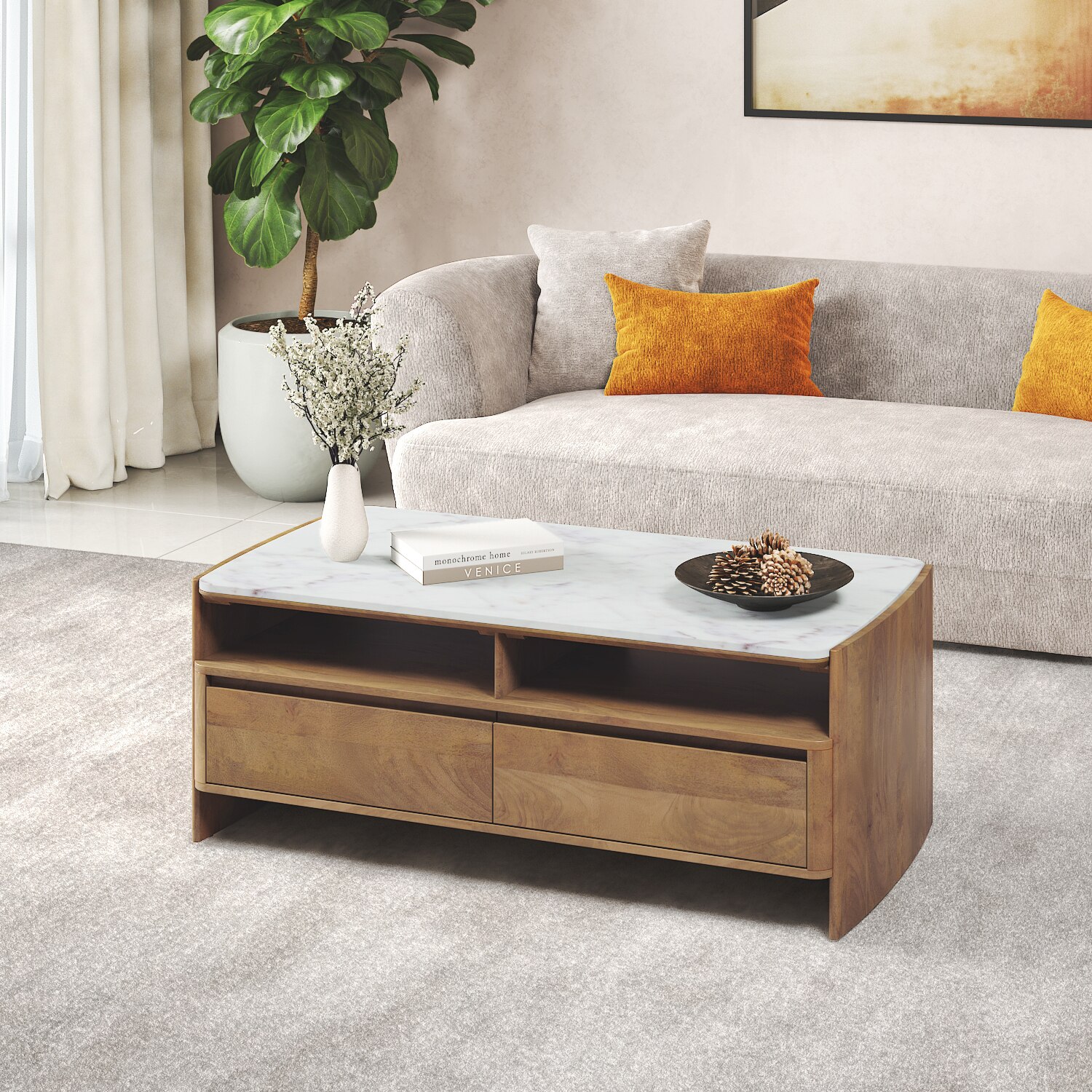 urban ladder Tavo Solid Wood and Banswara Coffee Table In Golden ash Finish-picture-10