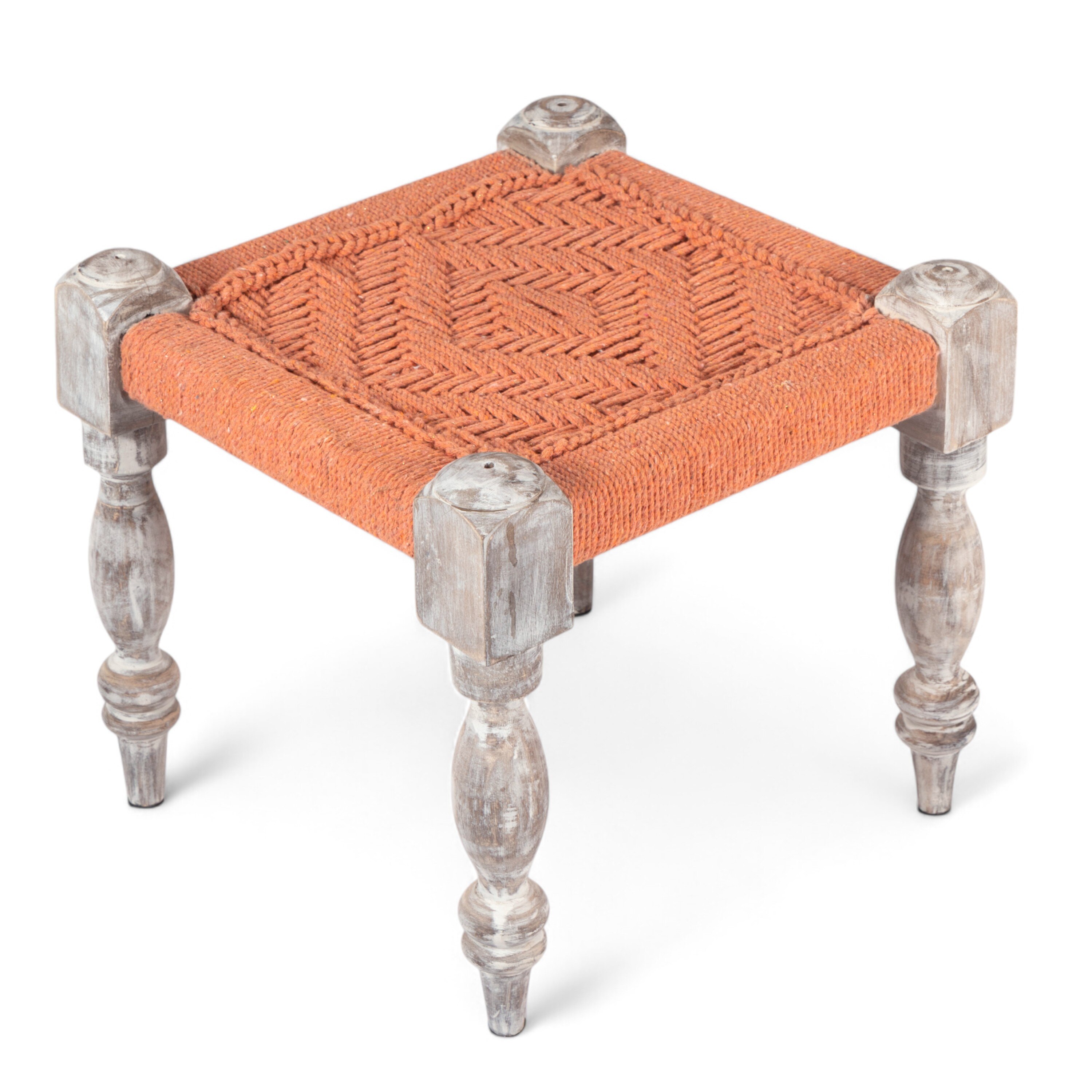 Riaza Solid Wood Maachi Stool in Orange Canning