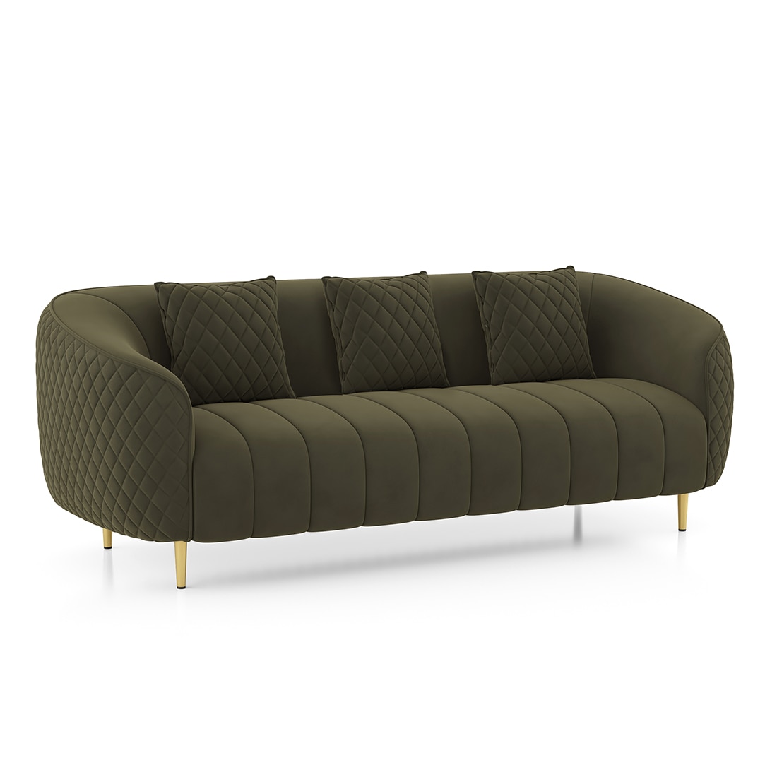 Amora 3 Seater Fabric Sofa in Deep Olive Velvet