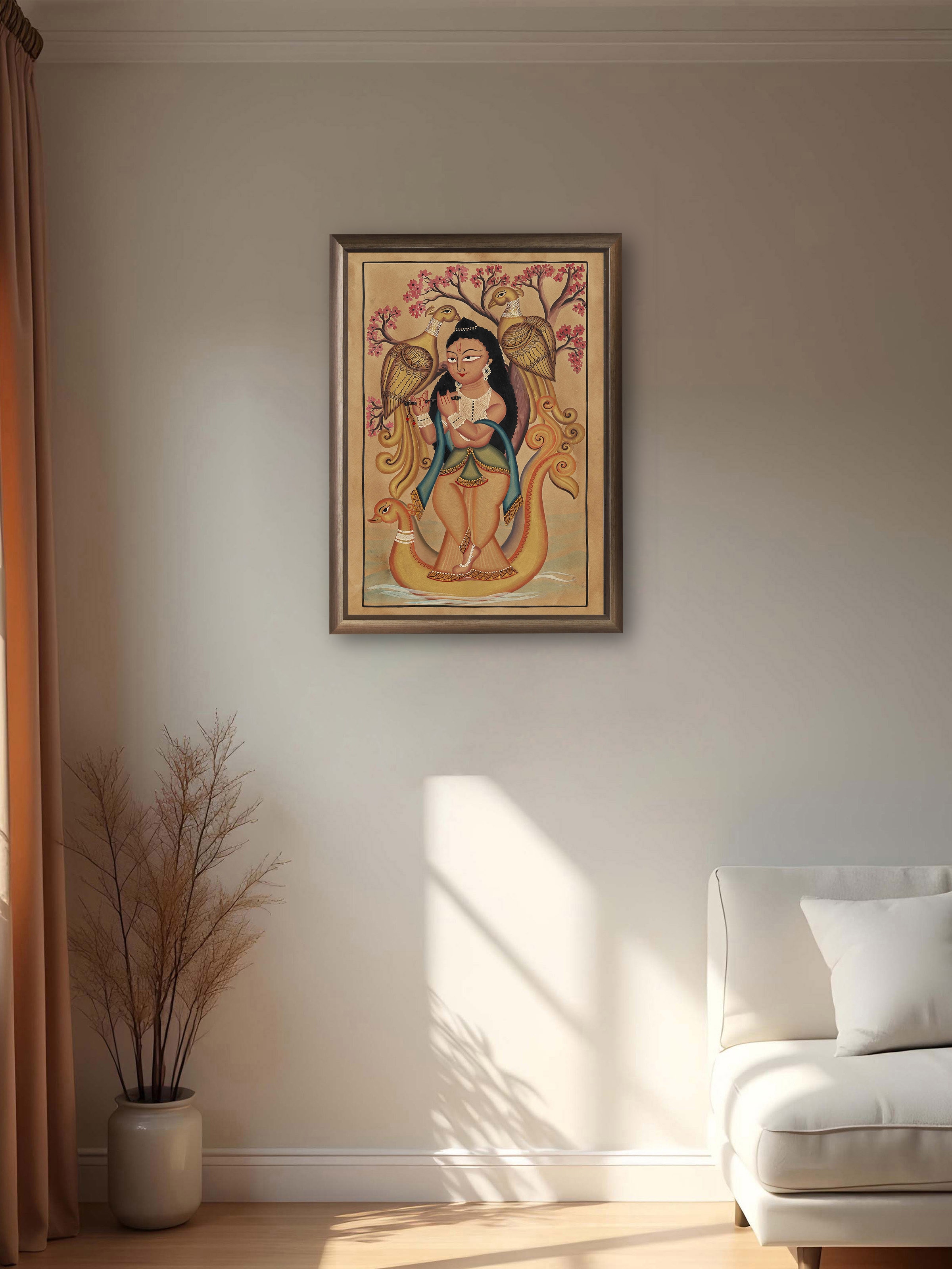 Lifestyle view of Shree Krishna Kalighat Painting