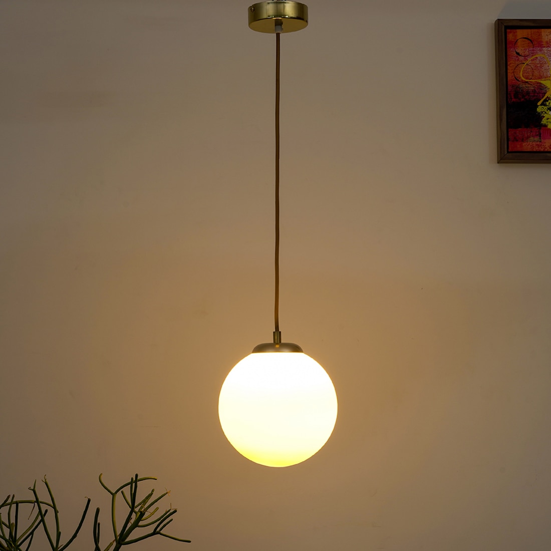 Orb Single Glass Pendant Light -  Frosted White & Shine Brass