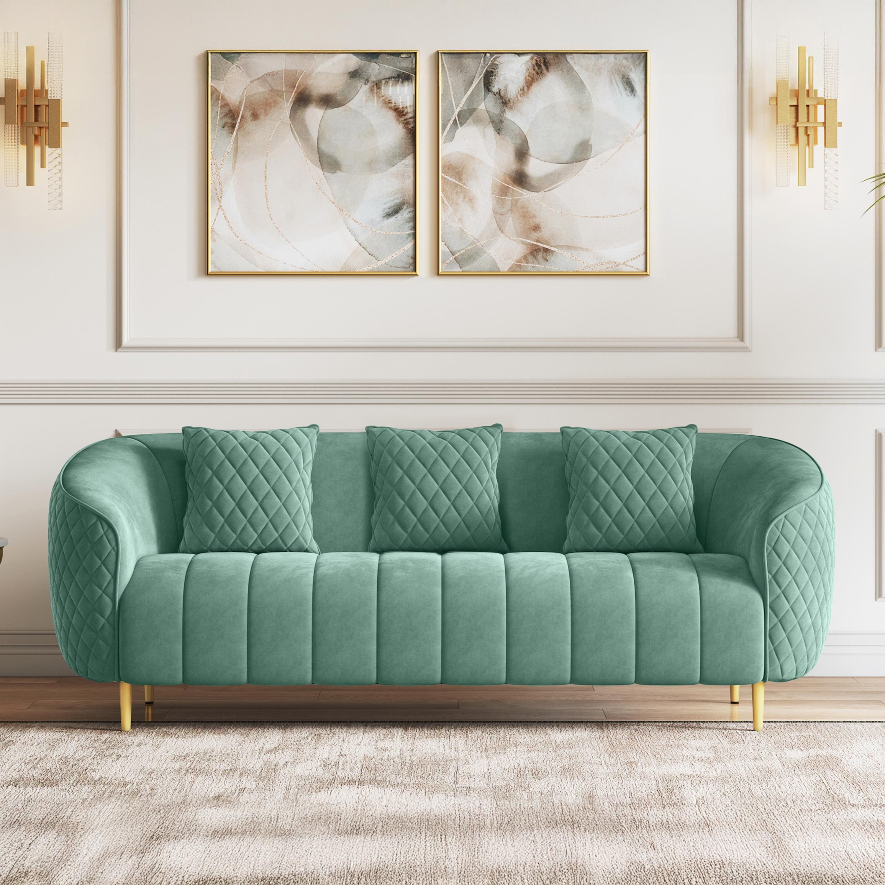 Amora 3 Seater Fabric Sofa in Dusty Turquoise Velvet