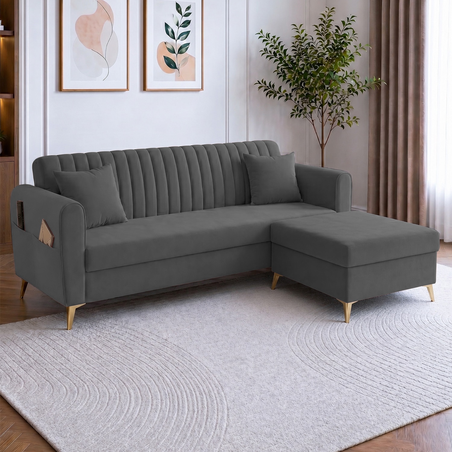Daraco Velvet L shape 4 Seater Sofa in dark Gery Color - Home Lifestylez