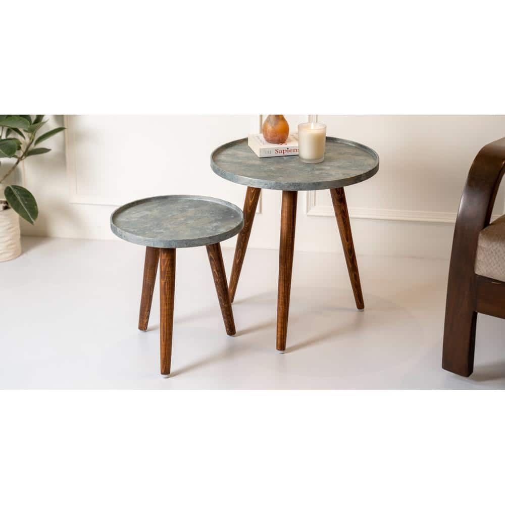 Teal Rain Round Nesting Tables with Wooden Legs, Side Tables, Wooden Tables, Living Room Decor by A Tiny Mistake
