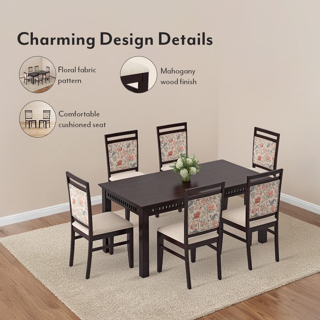 Alaine Dining Chair In Mahogany Finish With Calico Floral Colour