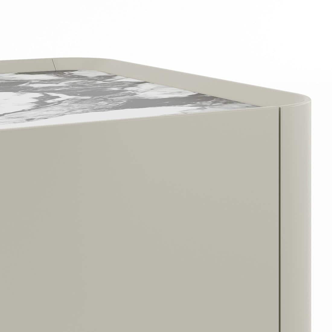 Dorian Engineered Wood Bedside Table With Ceramic Top In Taupe High Gloss Finish