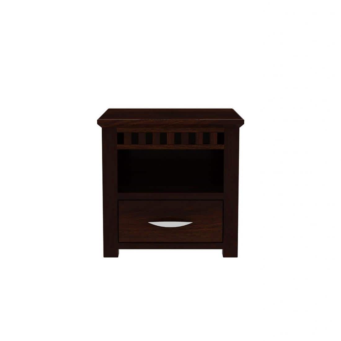 Prashiv Solid Wood Bedside Table in Walnut Finish