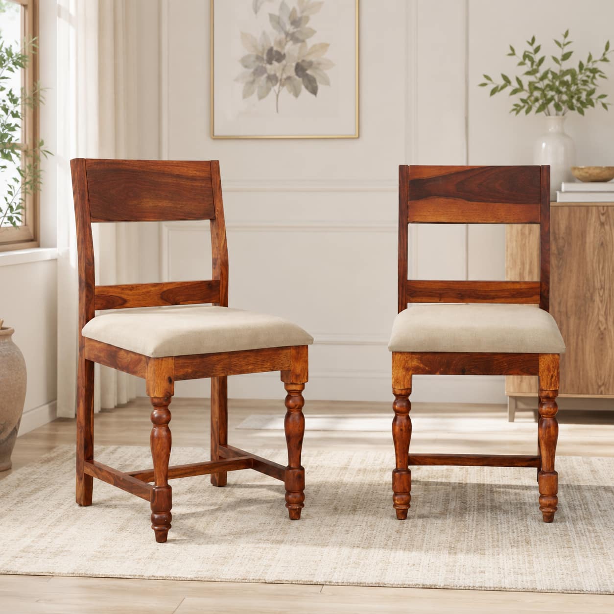 Rangrez Sheesham Wood Dining Chairs in Honey Oak Finish Set of 2 - Woodenmood