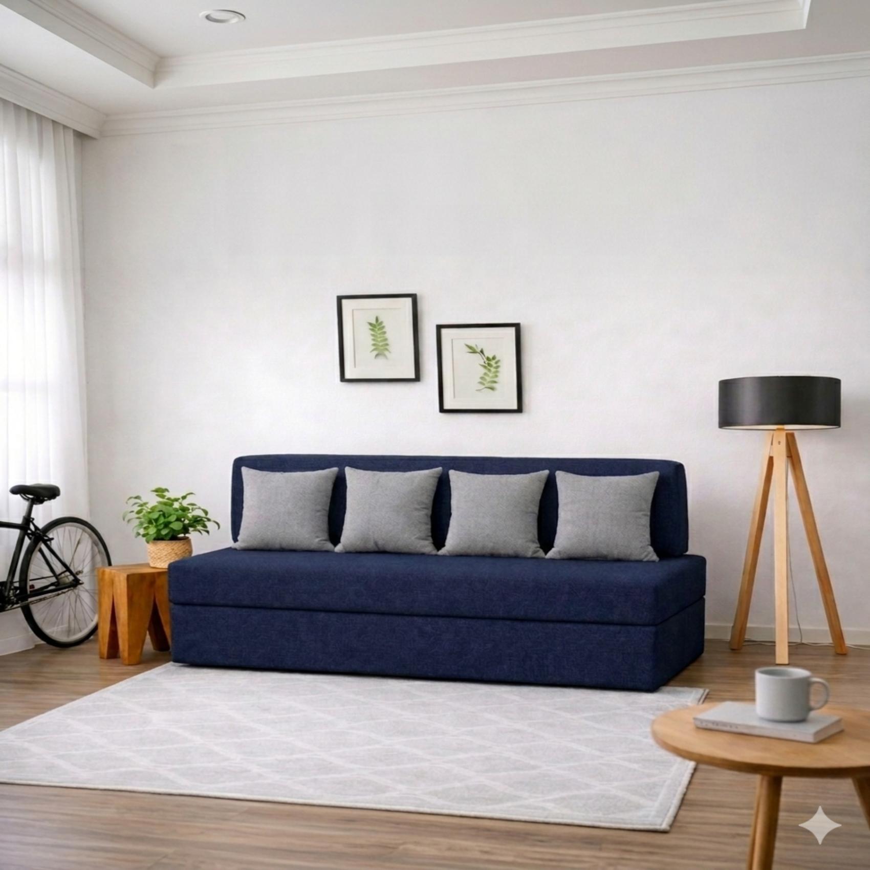 Coirfit Folding 4 Seater Double Foam Fold Out Sofa Cum Bed in Dark Blue Colour