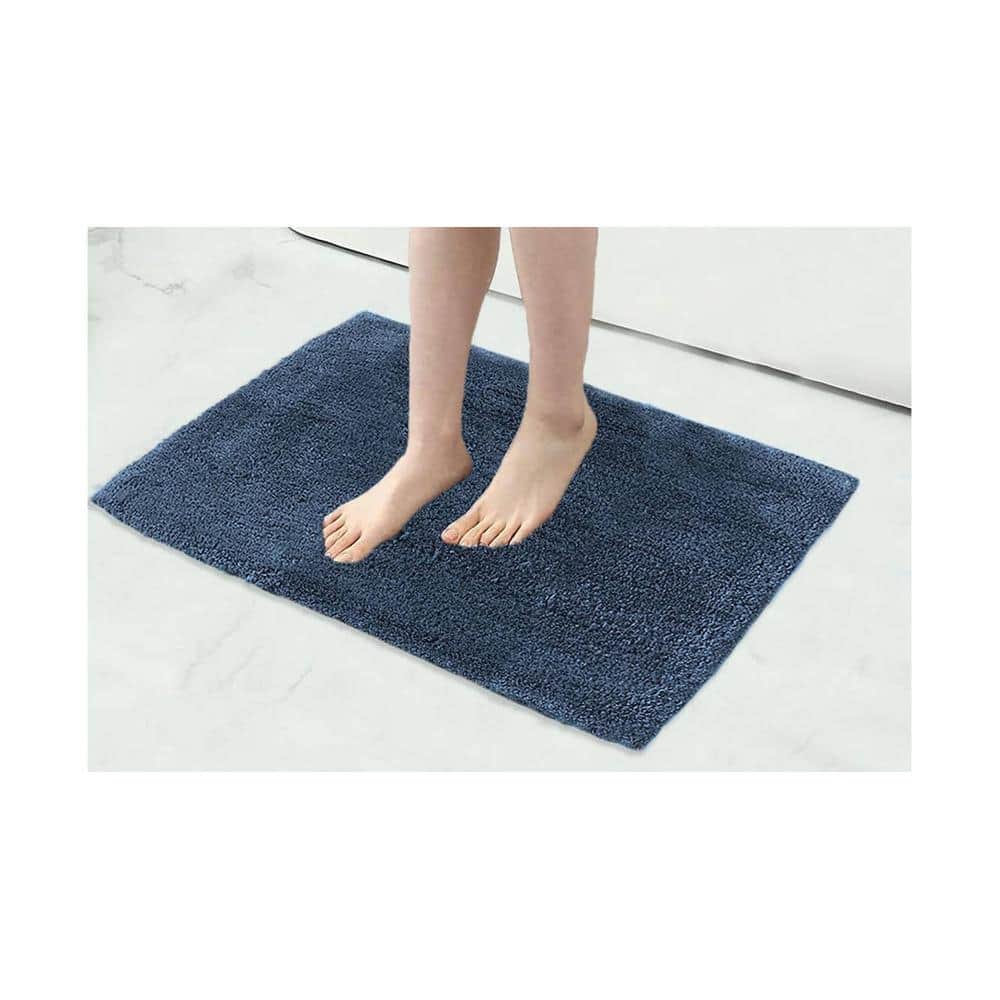 Everlee Blue Solid Natural Fiber 24x16 inches Anti-Skid Bath Mat