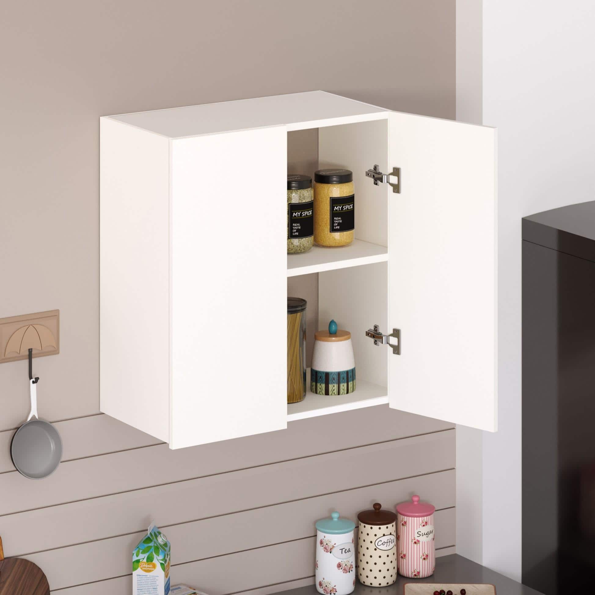 Opryt Engineered Wood Wall Mounted Kitchen Cabinet Rack In White Finish