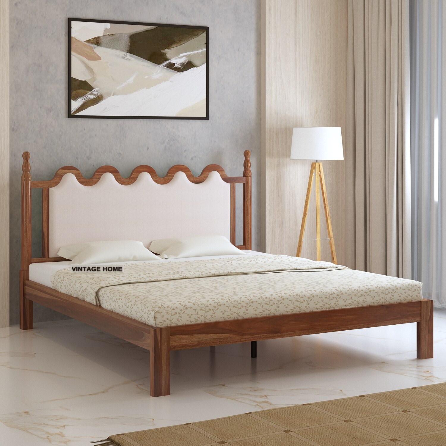 Tavora Solid Wood Queen Size Non Storage Storage Bed In Provincial Teak Finish-image-47