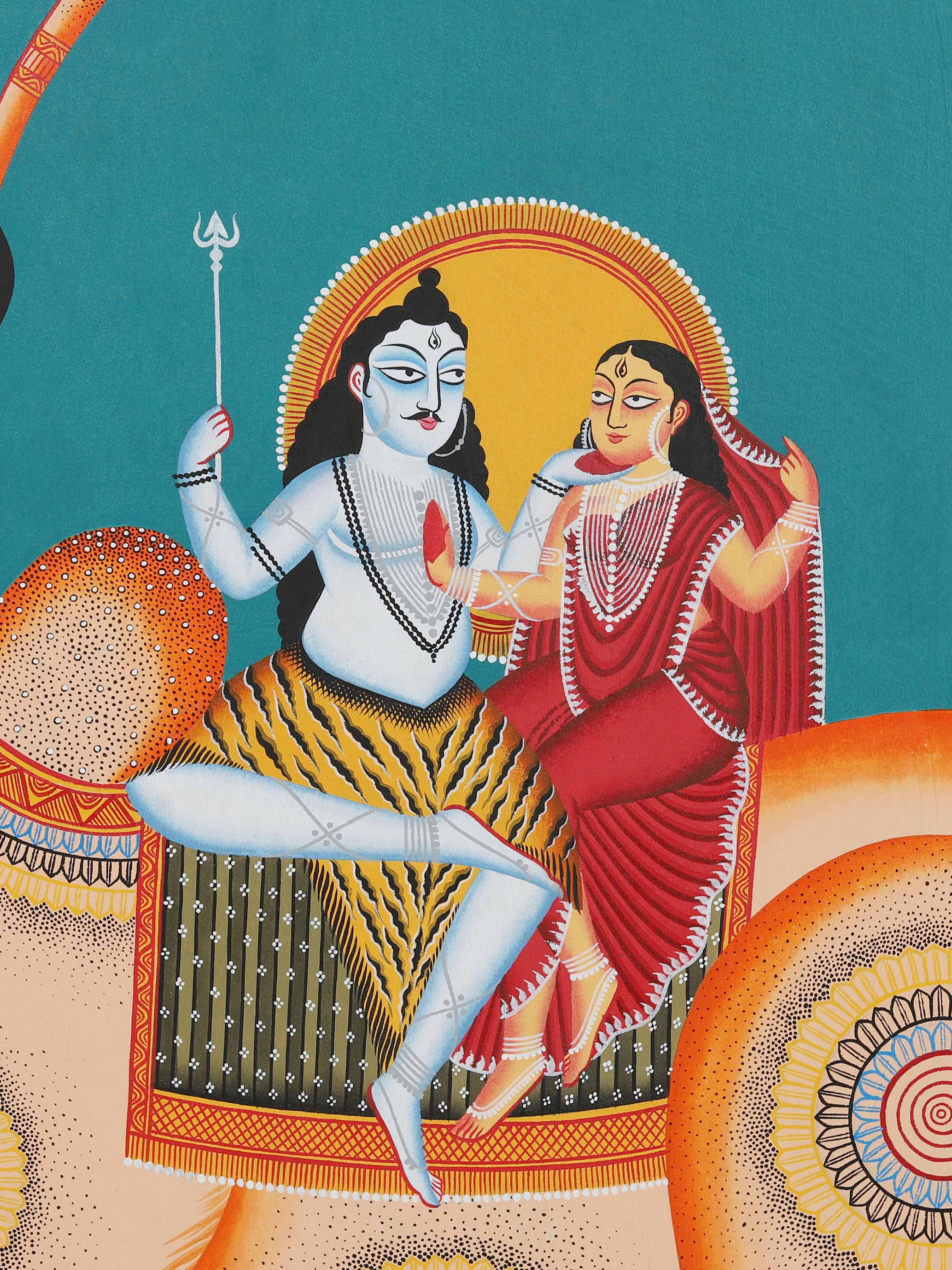 Detail shot of Shiva Parvati Kalighat Painting