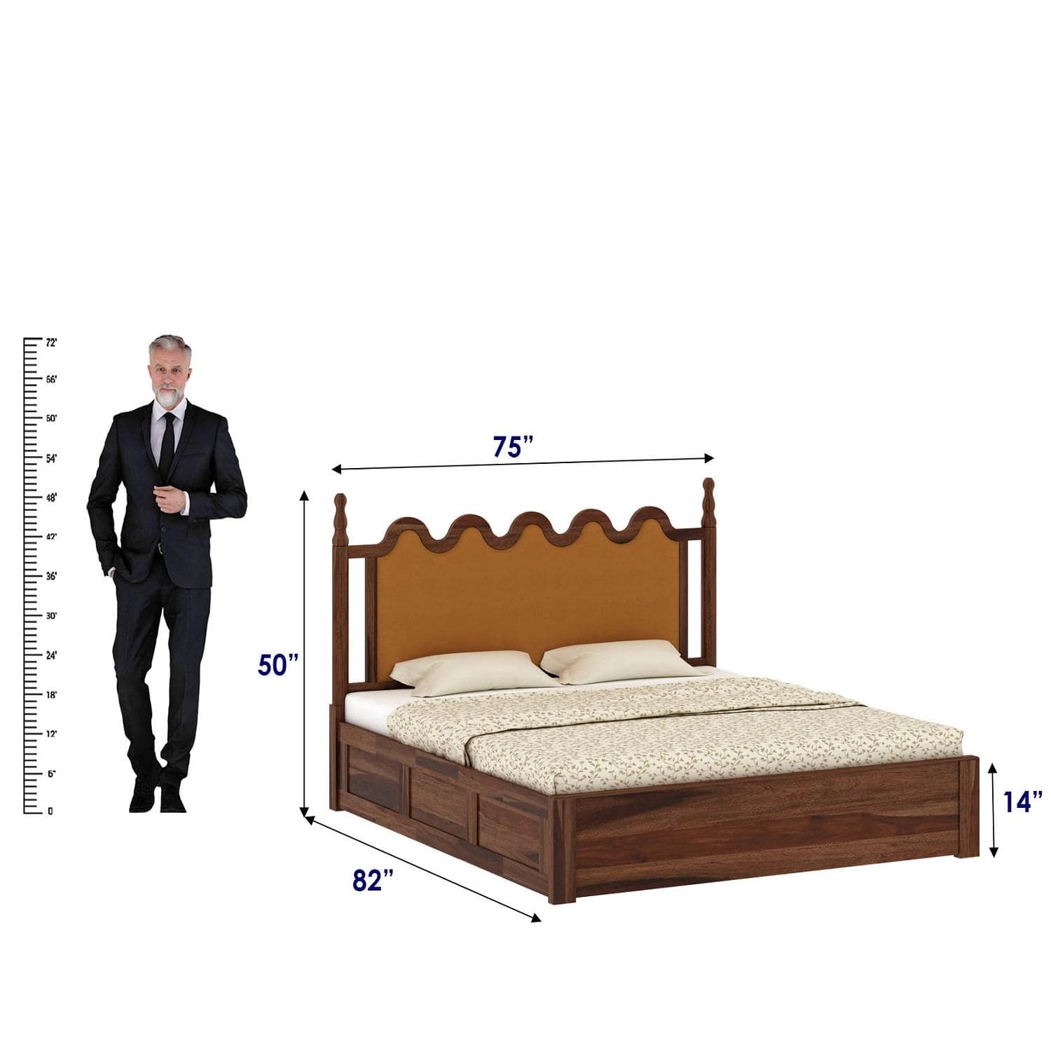 Tavora Sheesham Wood King Size Bed With Box Storage In Provincial Teak Finish