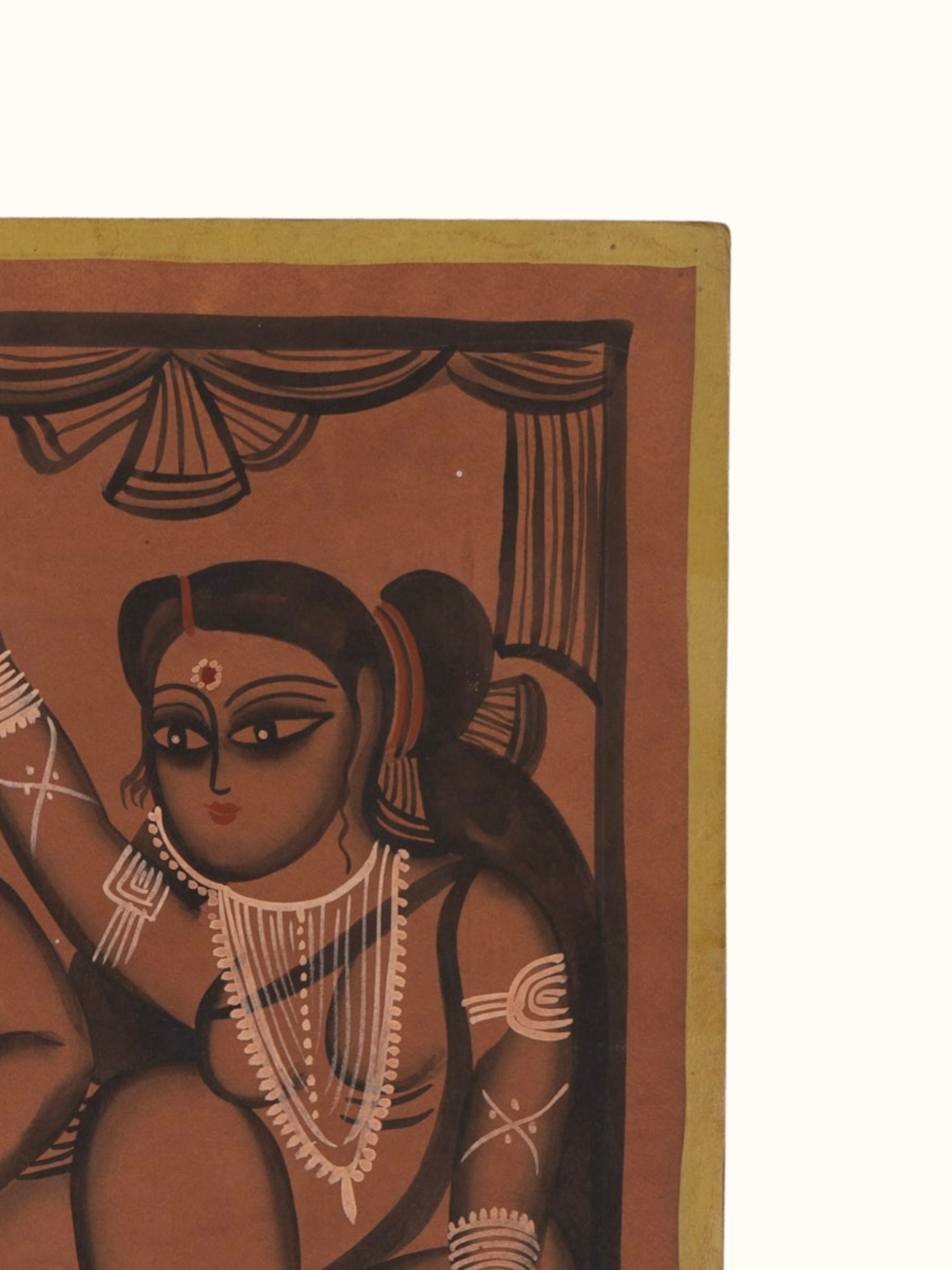 Detail shot of babu bibi kalighat painting highlighting artwork texture